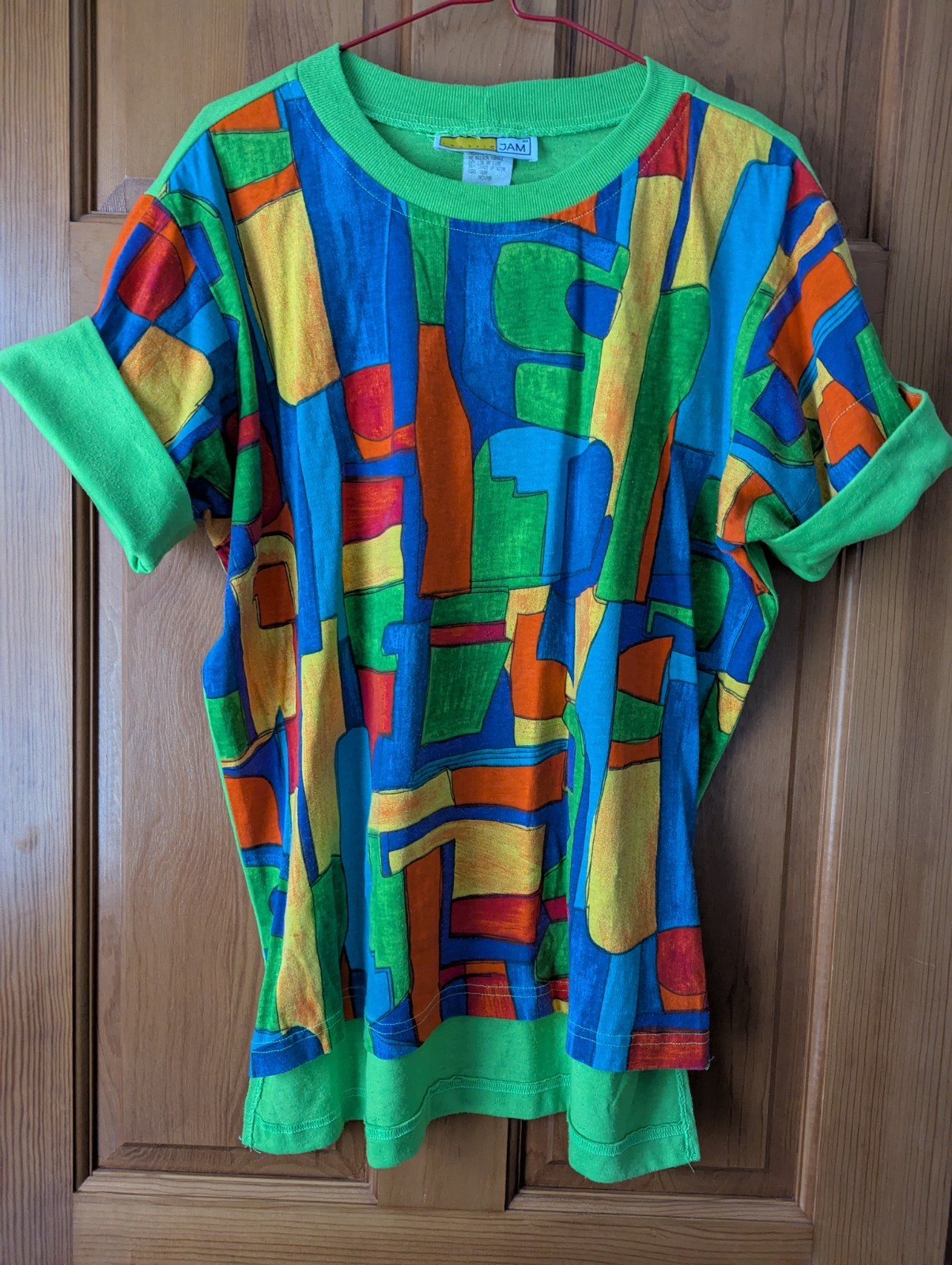 Vintage 1980’s ” Traffic Jam” Green/ Multicolor Vibrant Abstract T-shirt Size M