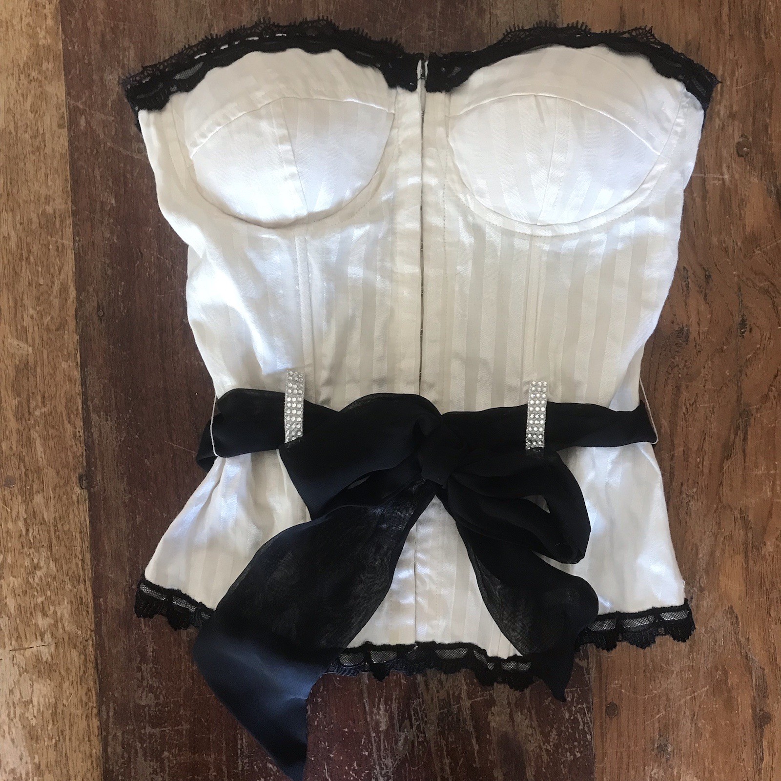 VTG y2k Charlotte Russe bustier corset fitted strapless top rhinestone loops