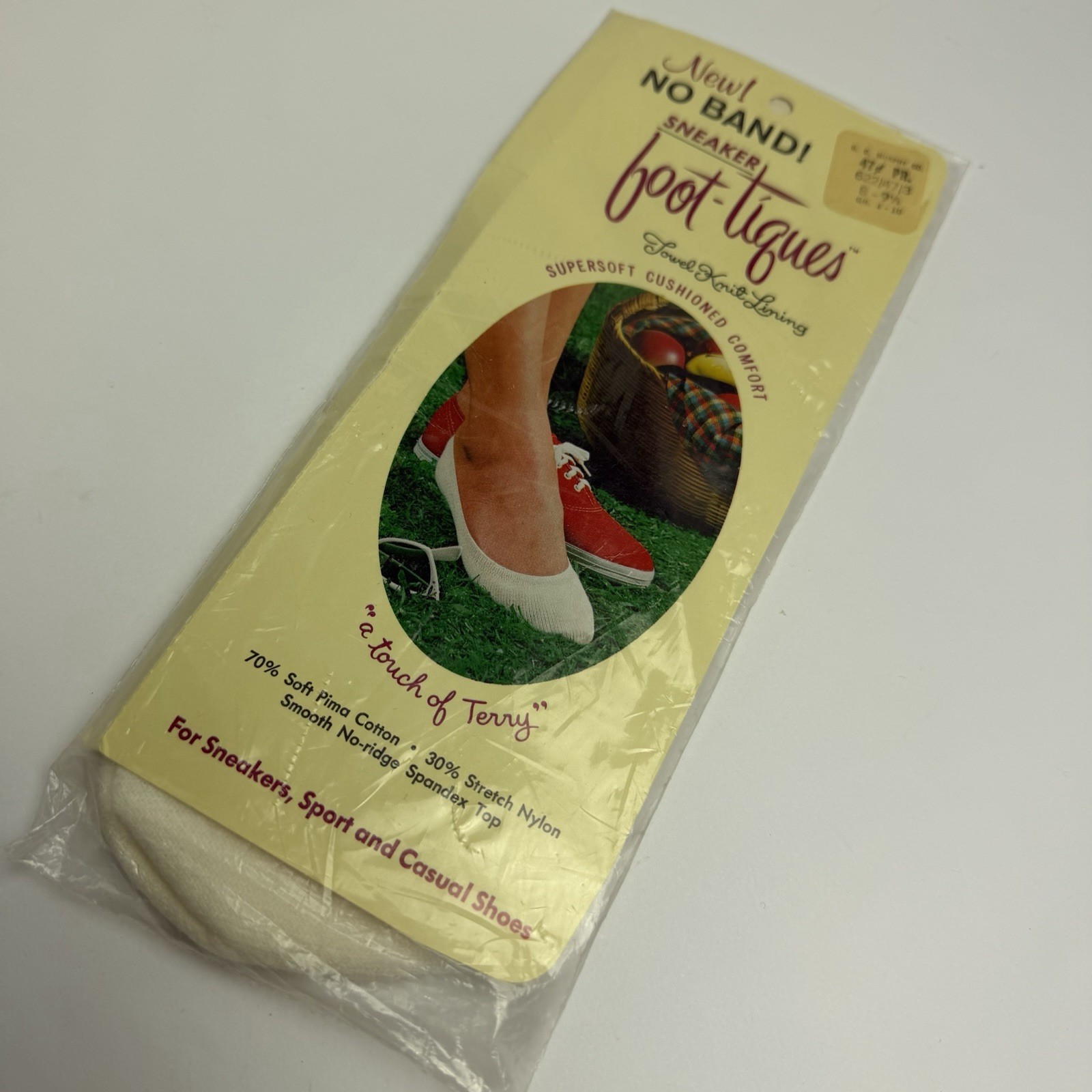 Murphy’s FOOT-TIQUES Low Cut Cotton & Nylon Socks 1960’s Size 8-9.5 White