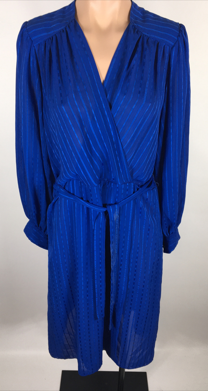 Vintage 80s Tabby of California Blue Romantic Floral Belted Tea Dress 12 Striped