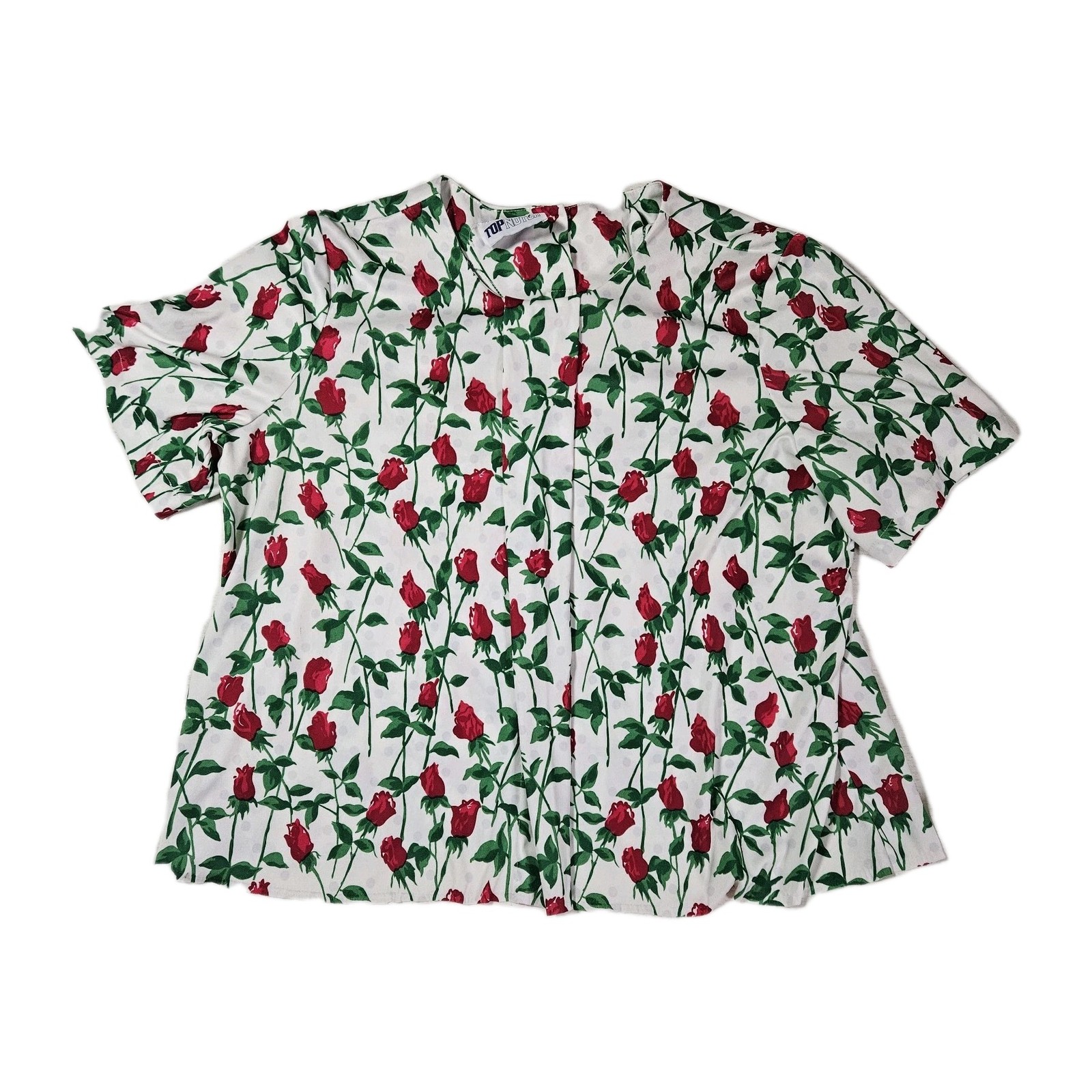 90s XL Top Notch Womens Rose Floral Tshirt Blouse Pleated Valentines Cute Red