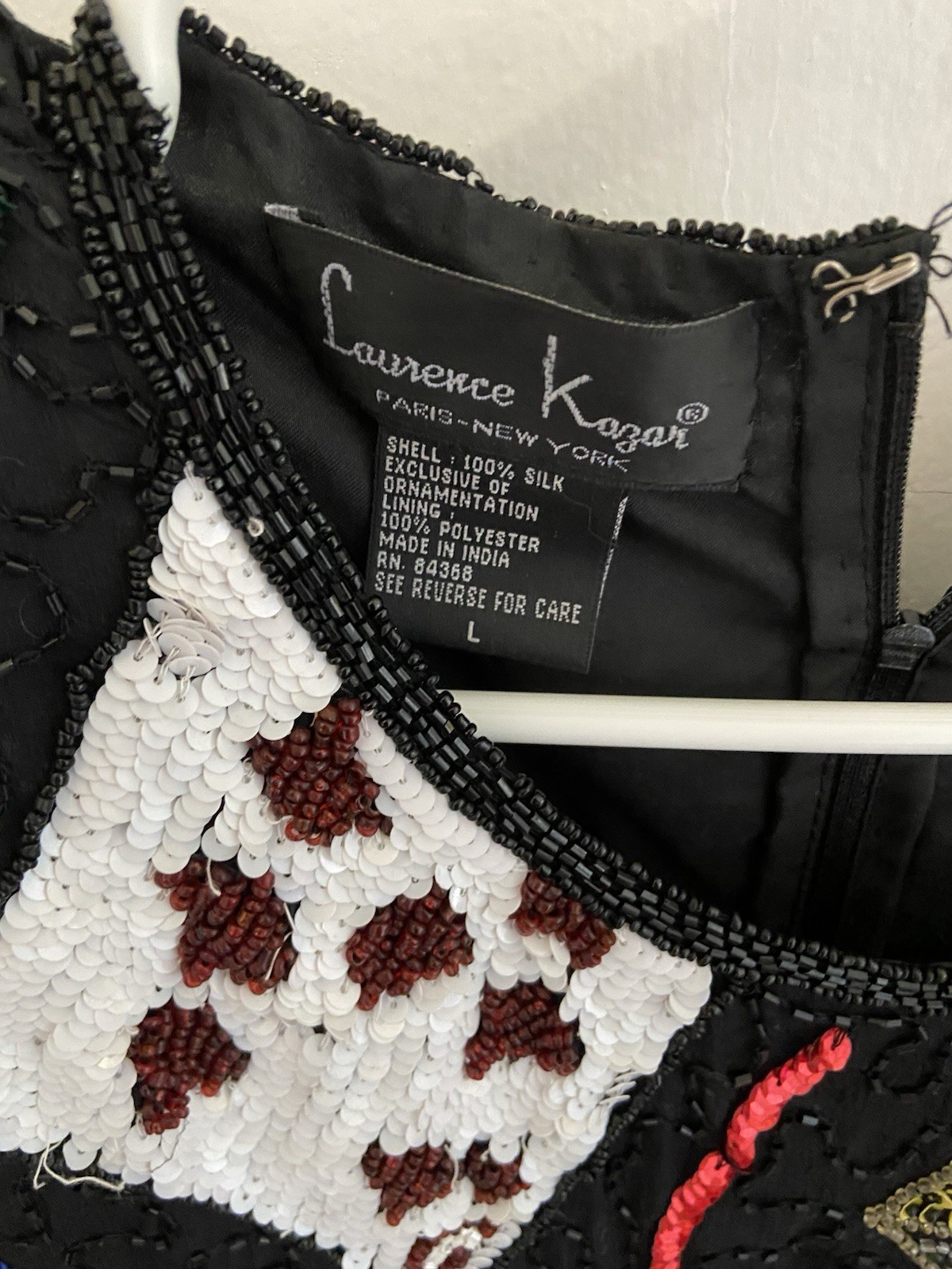 Laurence Kazar Sequined Silk Playing Cards Shirt Black Size L