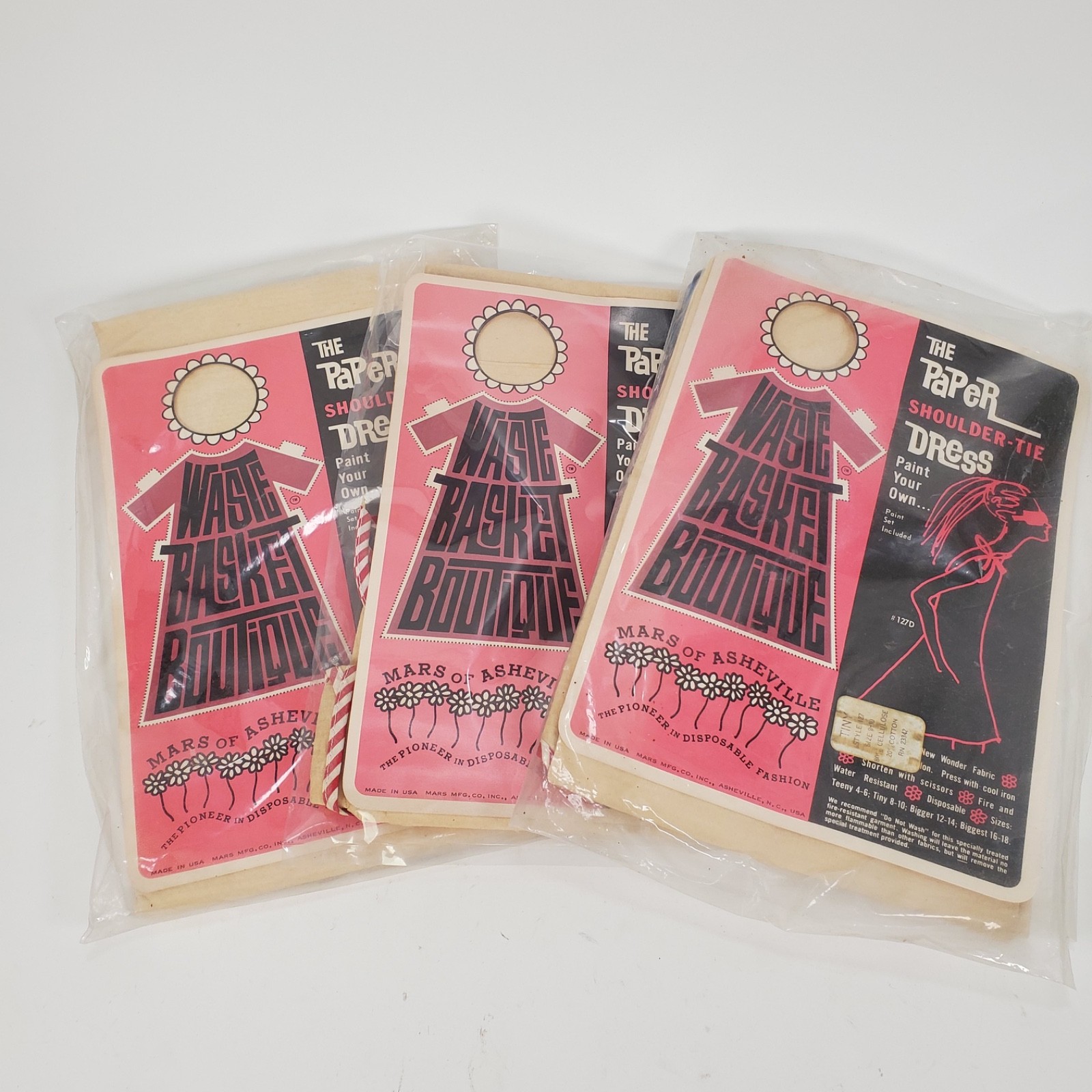 Lot of 3 Vintage 1960’s Mars Of Asheville Paint Your Own Shoulder Tie Dress READ