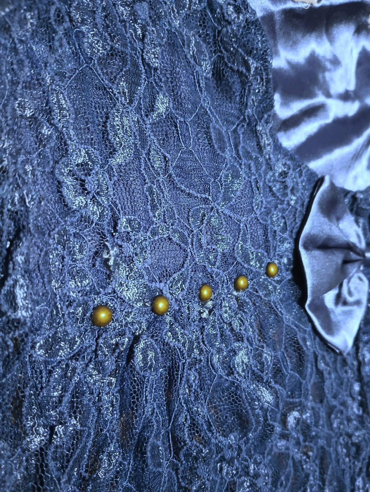 Vtg 80s Sheer Stretch Chantilly Lace Cornflower Blue Beaded Open Front Top M