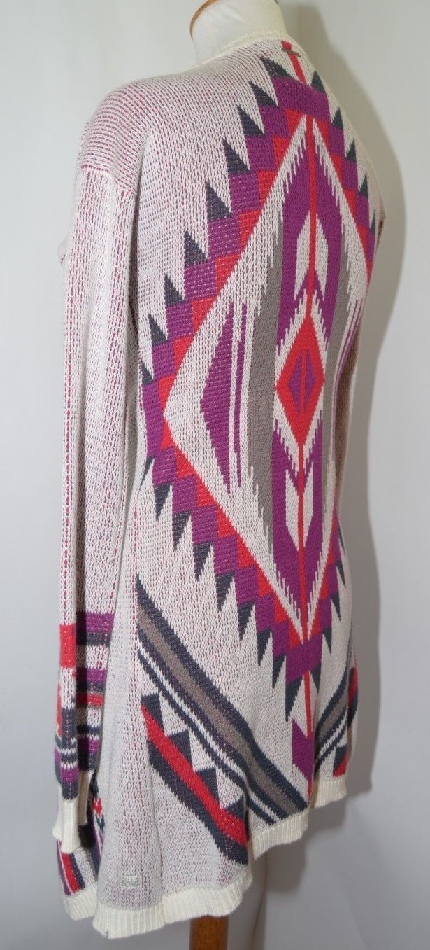 EUC Designers Closet Billabong Ivory Multi Color Open Knit Cardigan Womens S