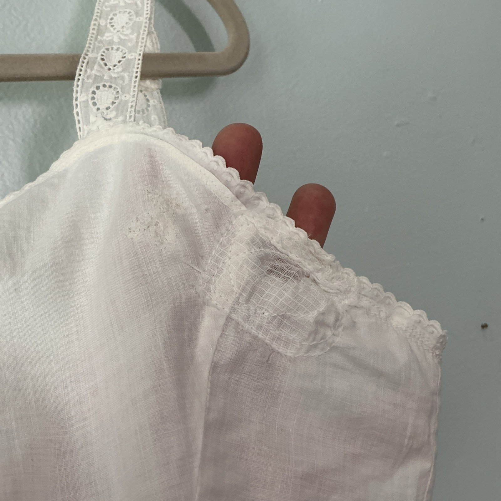 Antique Edwardian Handmade White Cotton Corset Cover Eyelet Lace Camisole c.1900