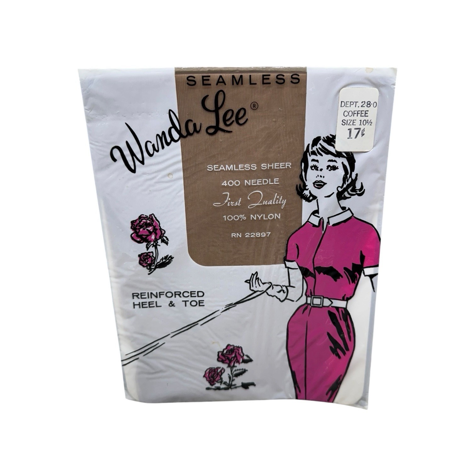 Vintage Wanda Lee Seamless Sheer Nylon Stockings 400 Needle 10 1/2 Coffee RHT