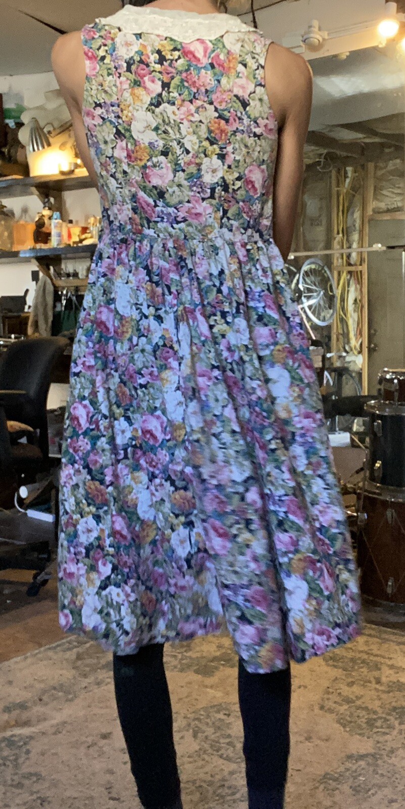 PHOOL 70s Vintage Lace Collar Floral Button Down Sleeveless Dress Size L