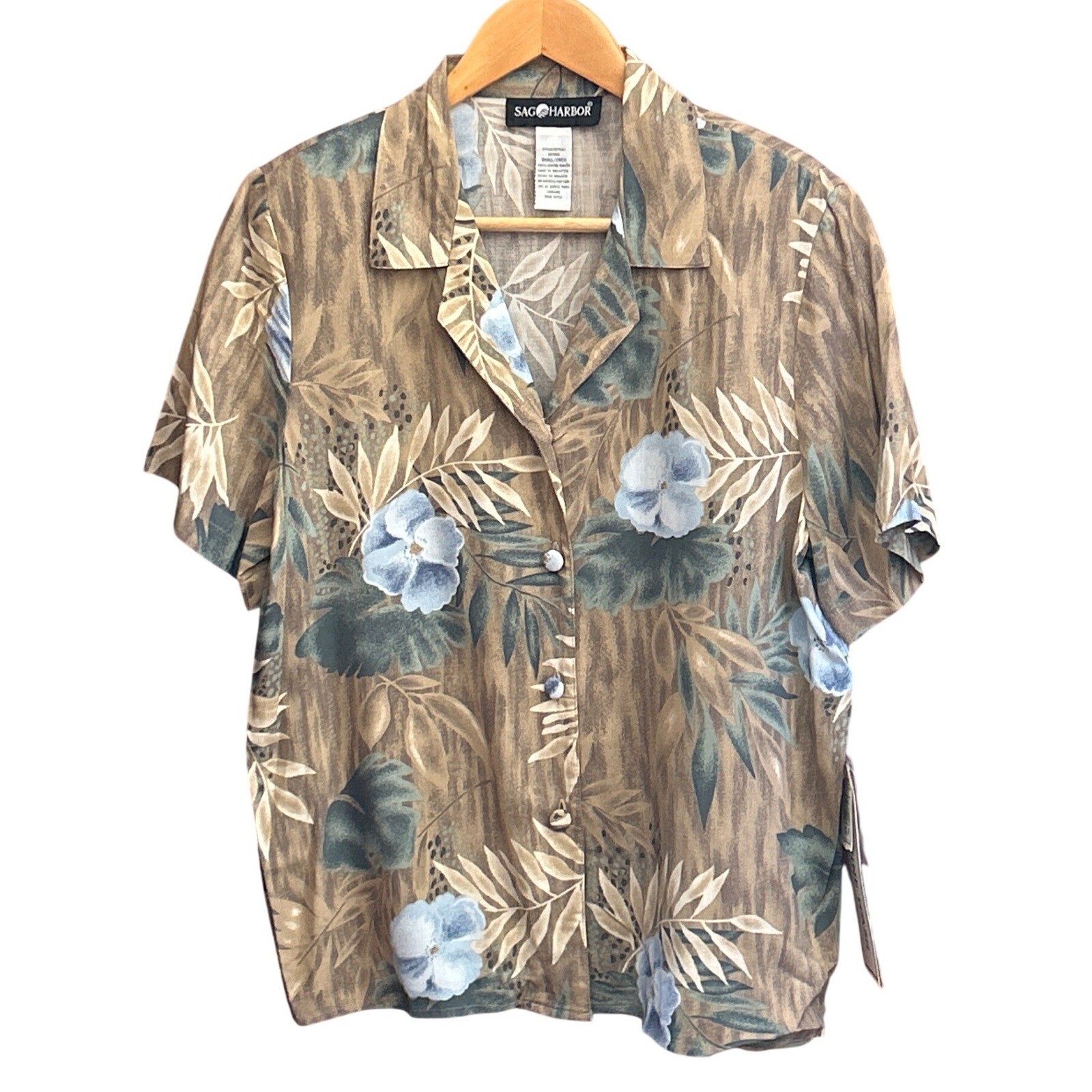 Deadstock Sag Harbor Tropical Floral Blouse Coastal Grandma Hawaiian Summer Top