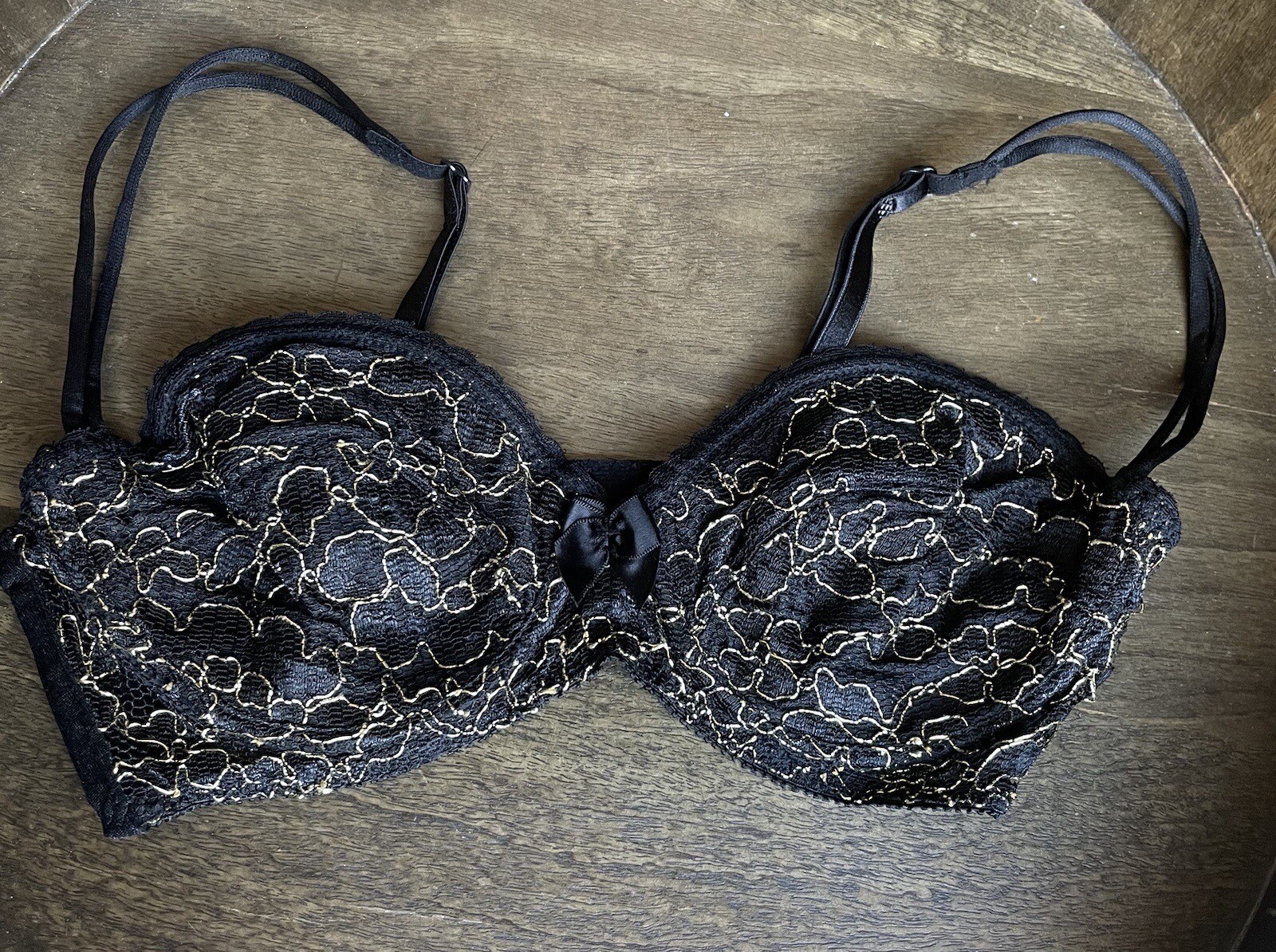 Victorias Secret Vintage Bra 36B Black Lace Gold Label Made In USA 1980s *Read*