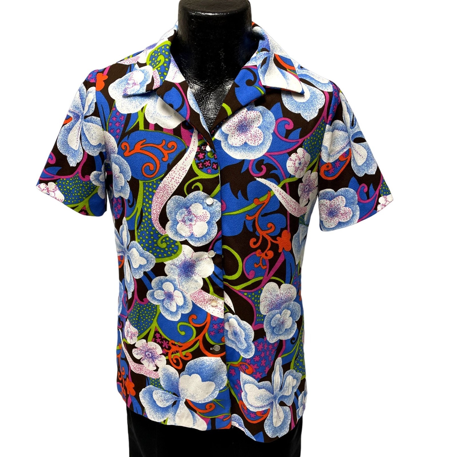 Vtg 60 70’s Hamilton 8 MoD PSYCHEDELIC Blouse FLOWER Disco Hippie Floral Shirt L