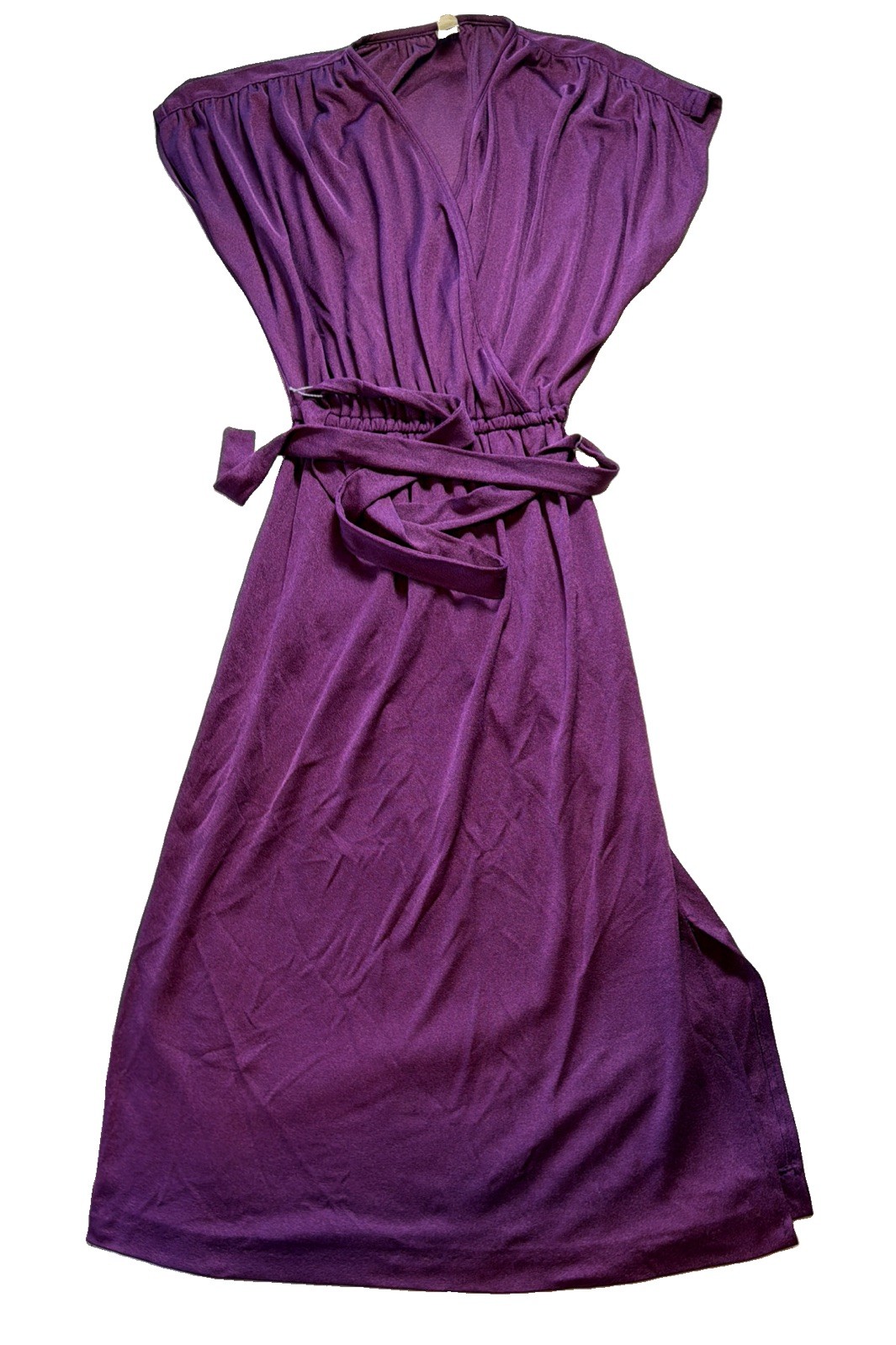 Vtg 70s ILGWU Union Made Purple Wrap Around Dress Size 9