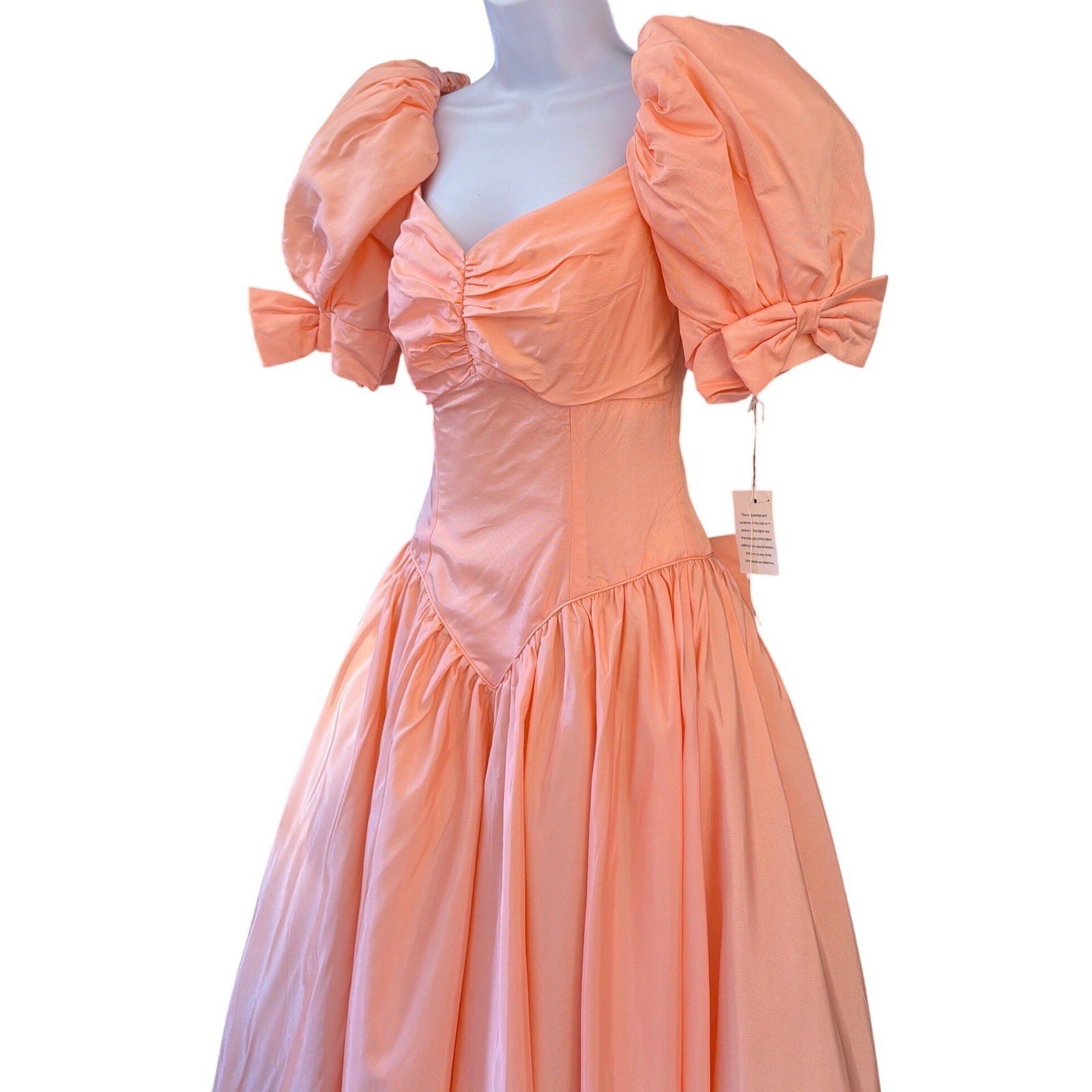 80s Vintage Peach Gown Deadstock Prom Dress Puffy Sleeve Barbiecore Princesscore