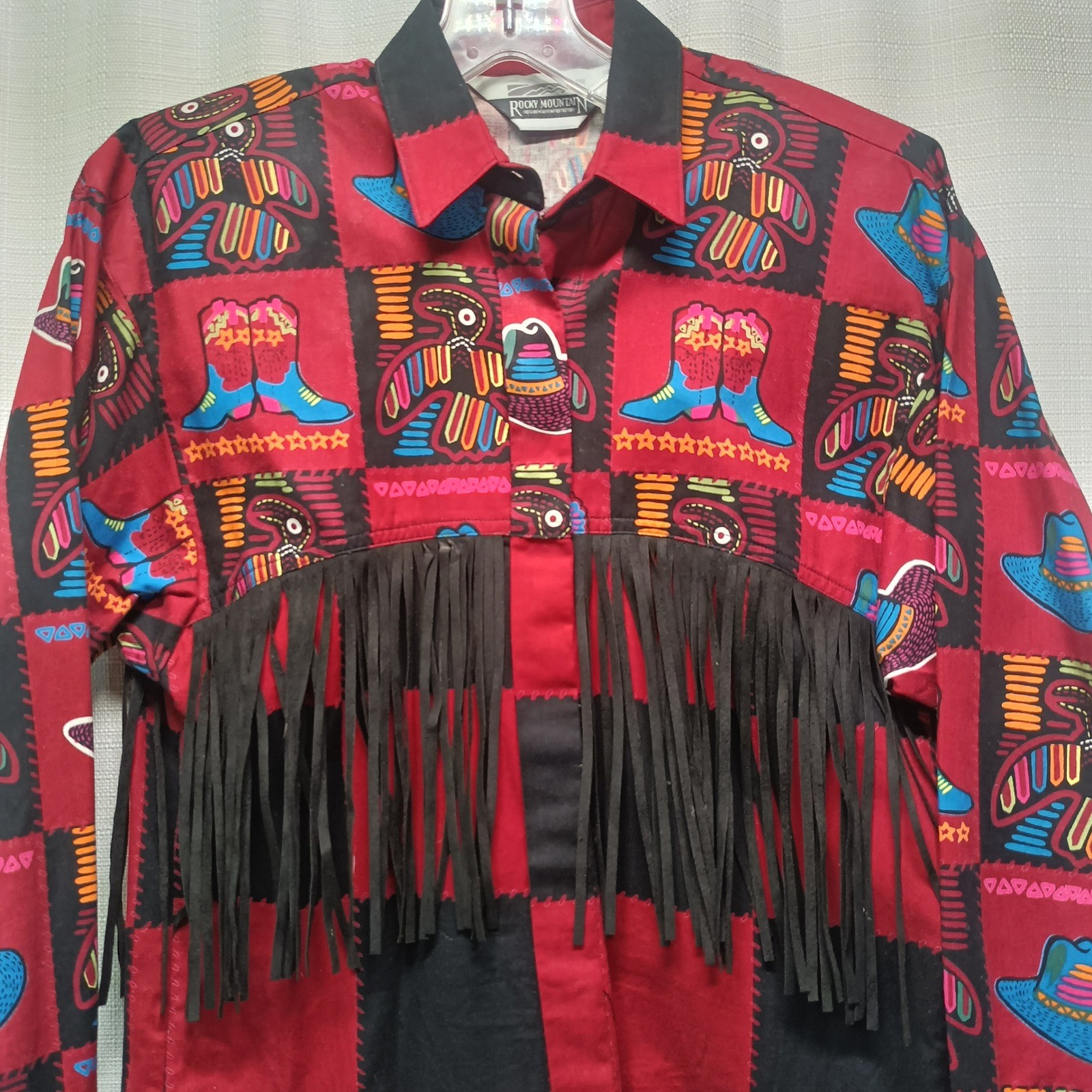 Rocky Mountain Clothing Co Vintage Western Fringe Shirt Womens XS Novelty Rodeo