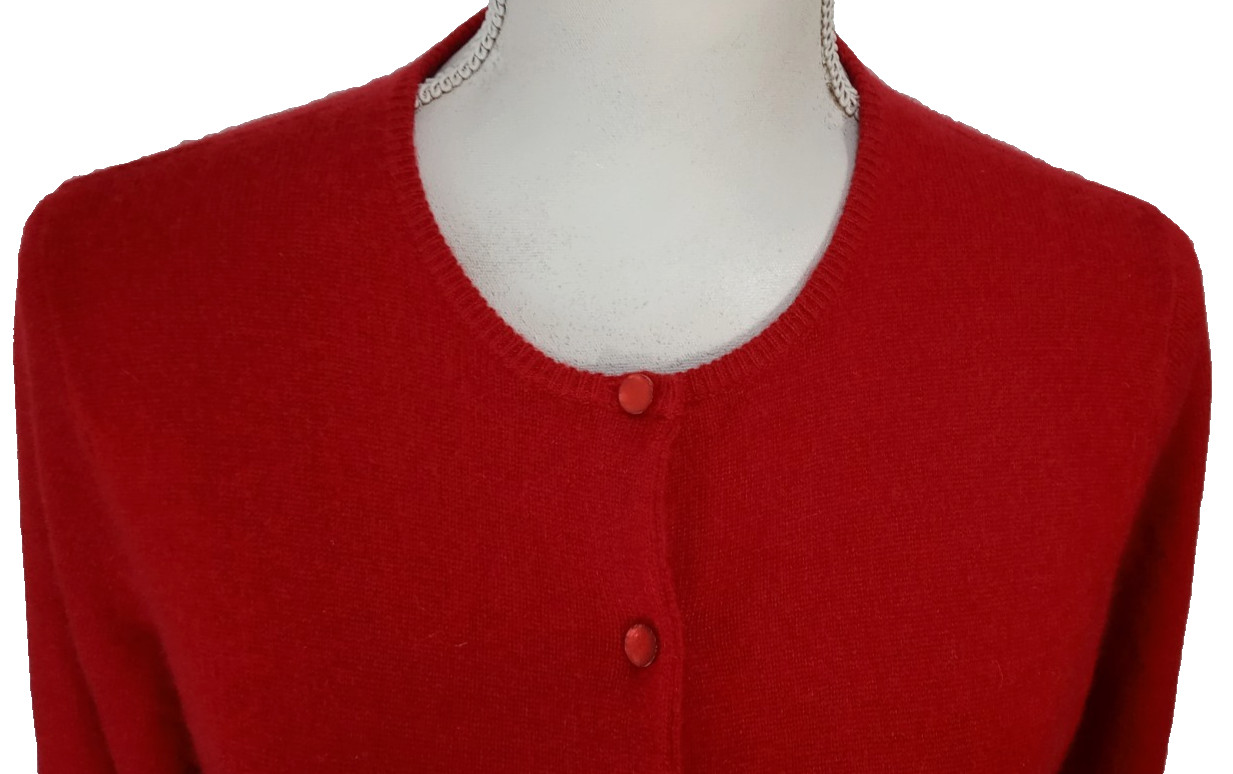 Preppy Classic VINTAGE White & Warren Cardigan Sweater Women’s L CASHMERE Red