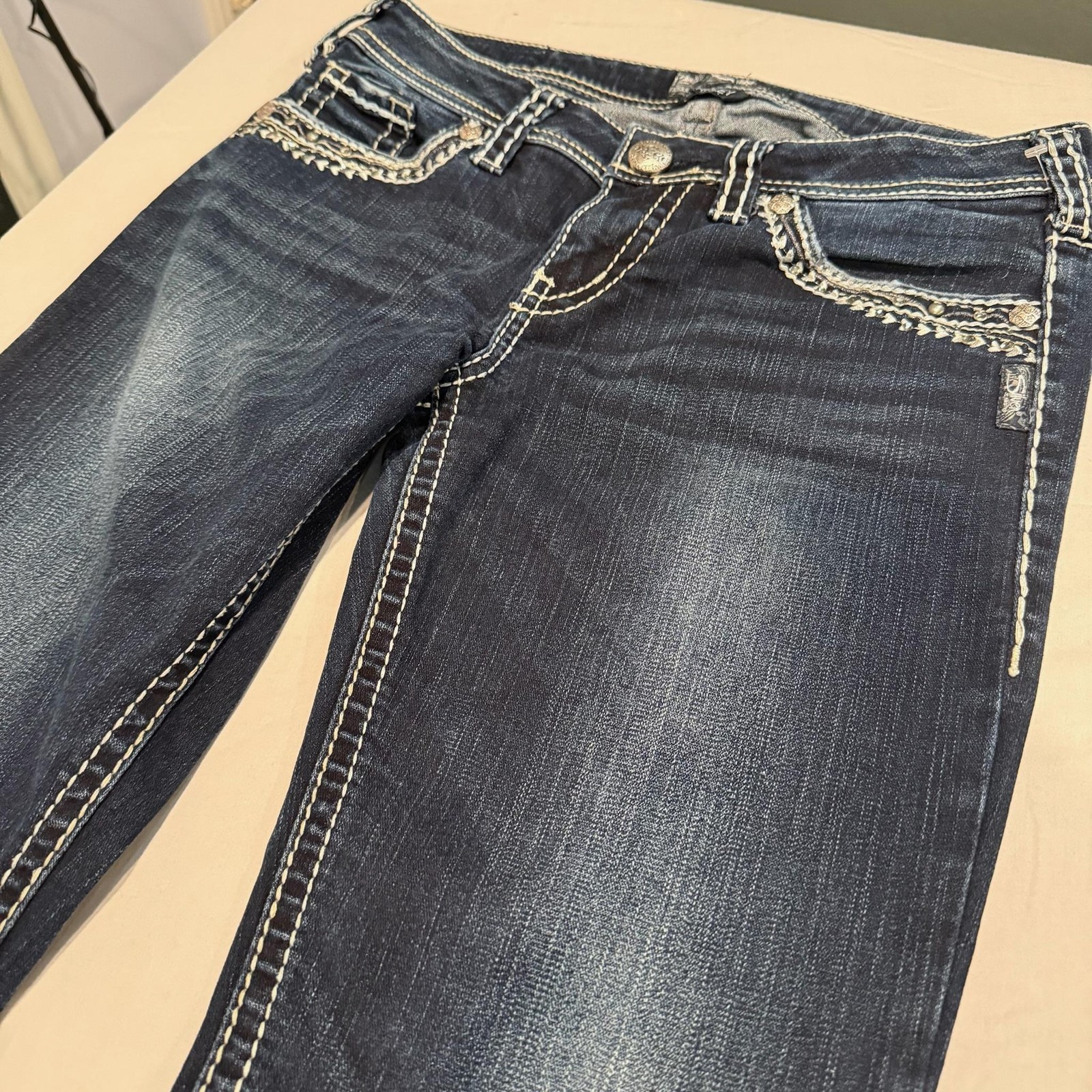 Silver Jeans Co Jeans Womens 29×32 Blue Dark Wash Embellished Pockets Denim