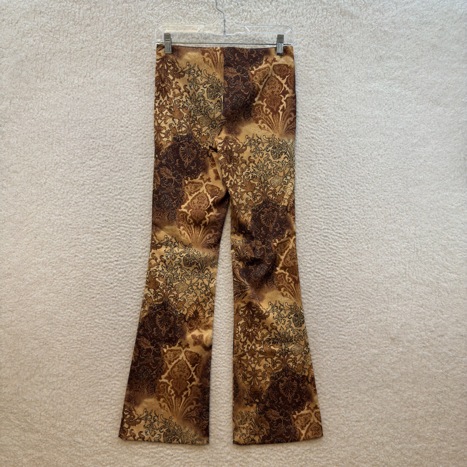 90s Y2K Vintage Bootcut Flare Pants 4 26 Brown Pattern 70s Boho Hippie Festival
