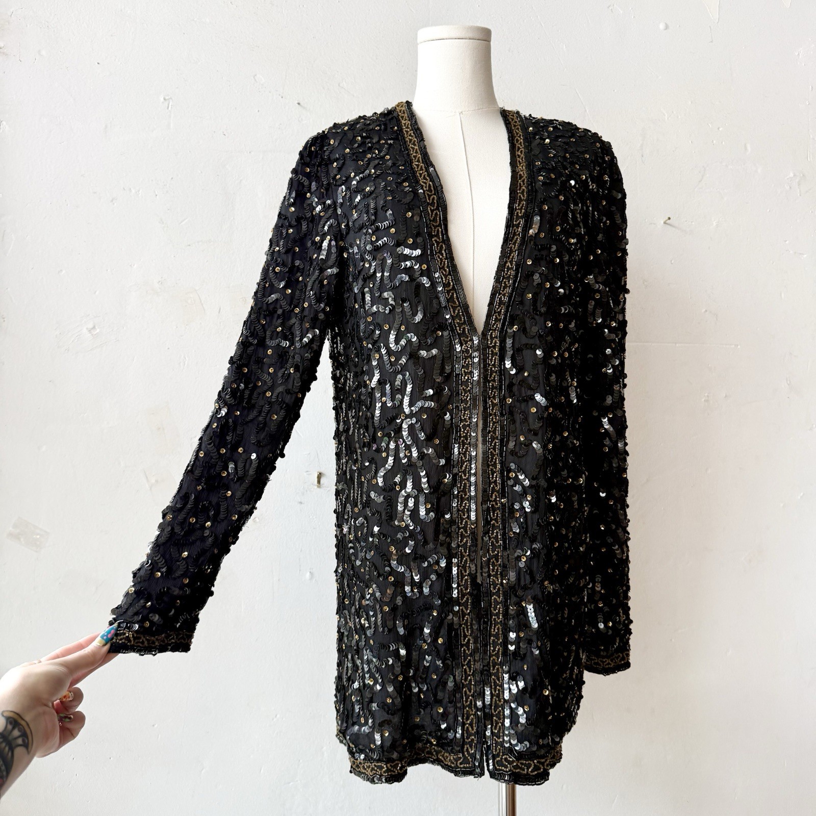 1980’s~1990’s All Silk Beaded & Sequin Jacket By Style works •S/M