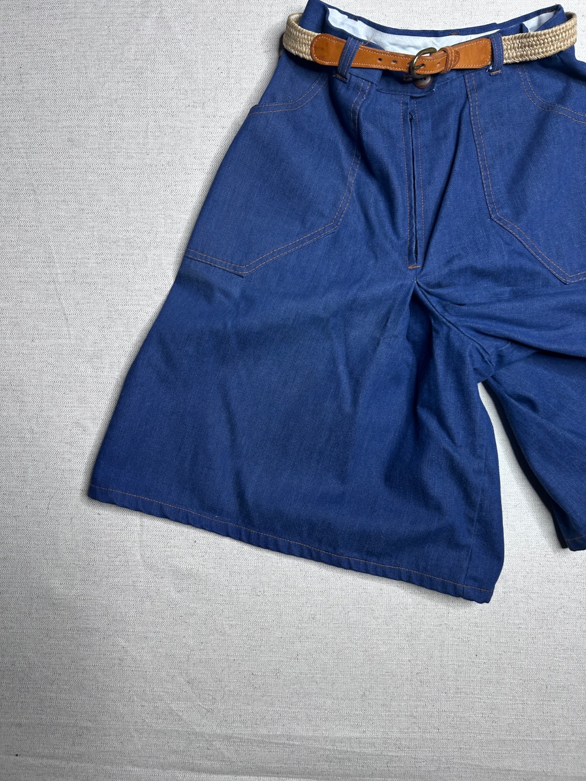 VTG 70s Sears Denim Culottes Skort High Waist Wide Leg Shorts Belted Sz 24 25 26