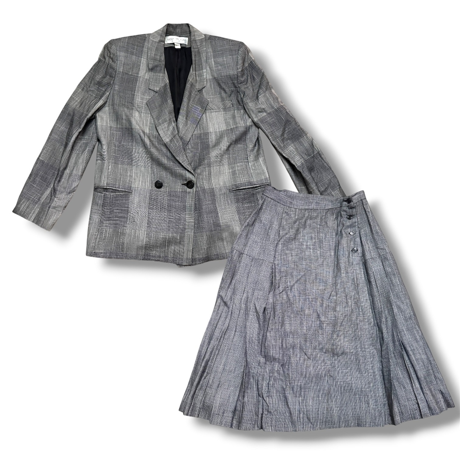 Vintage 70s Bert Newman Plaid Blazer Skirt Suit Set Women’s Size 10 Retro Career