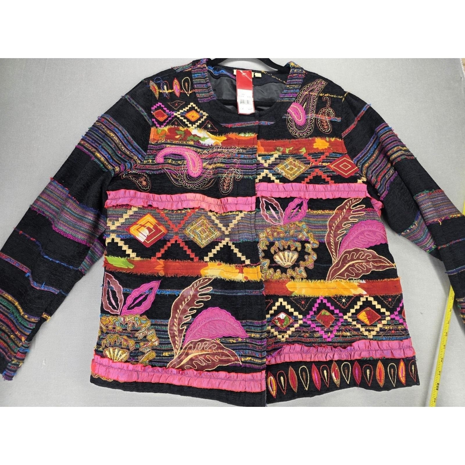 NWT Vintage Colorful Embroidered Folk Art Jacket Boho Statement Plus Size 3XL