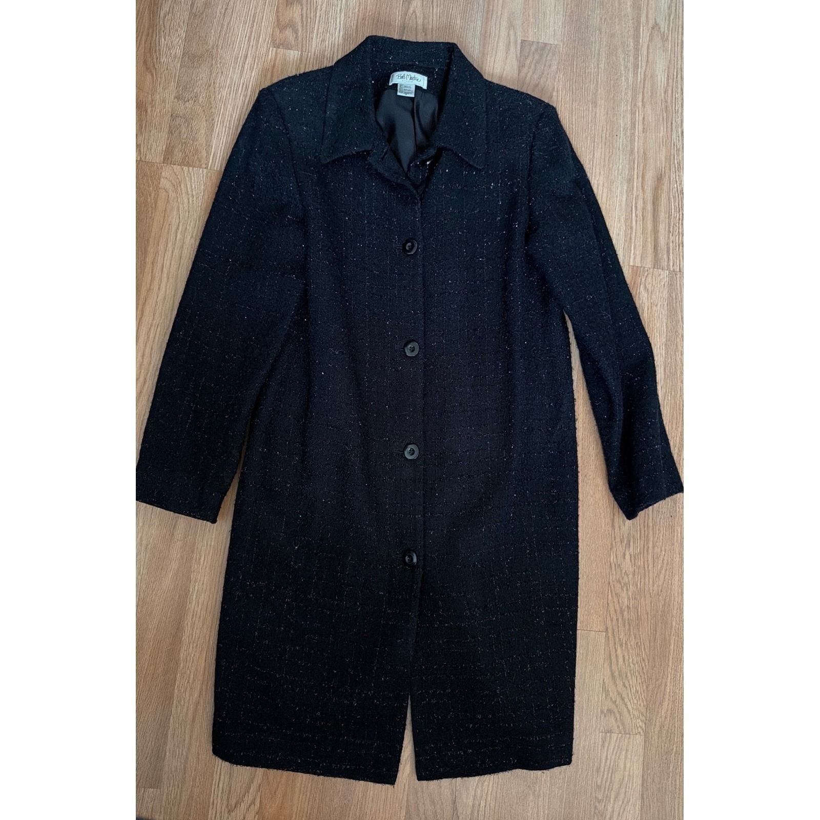 Bob Mackie Studio Black Metallic Boucle Longline Coat Jacket Womens 12 Shimmer