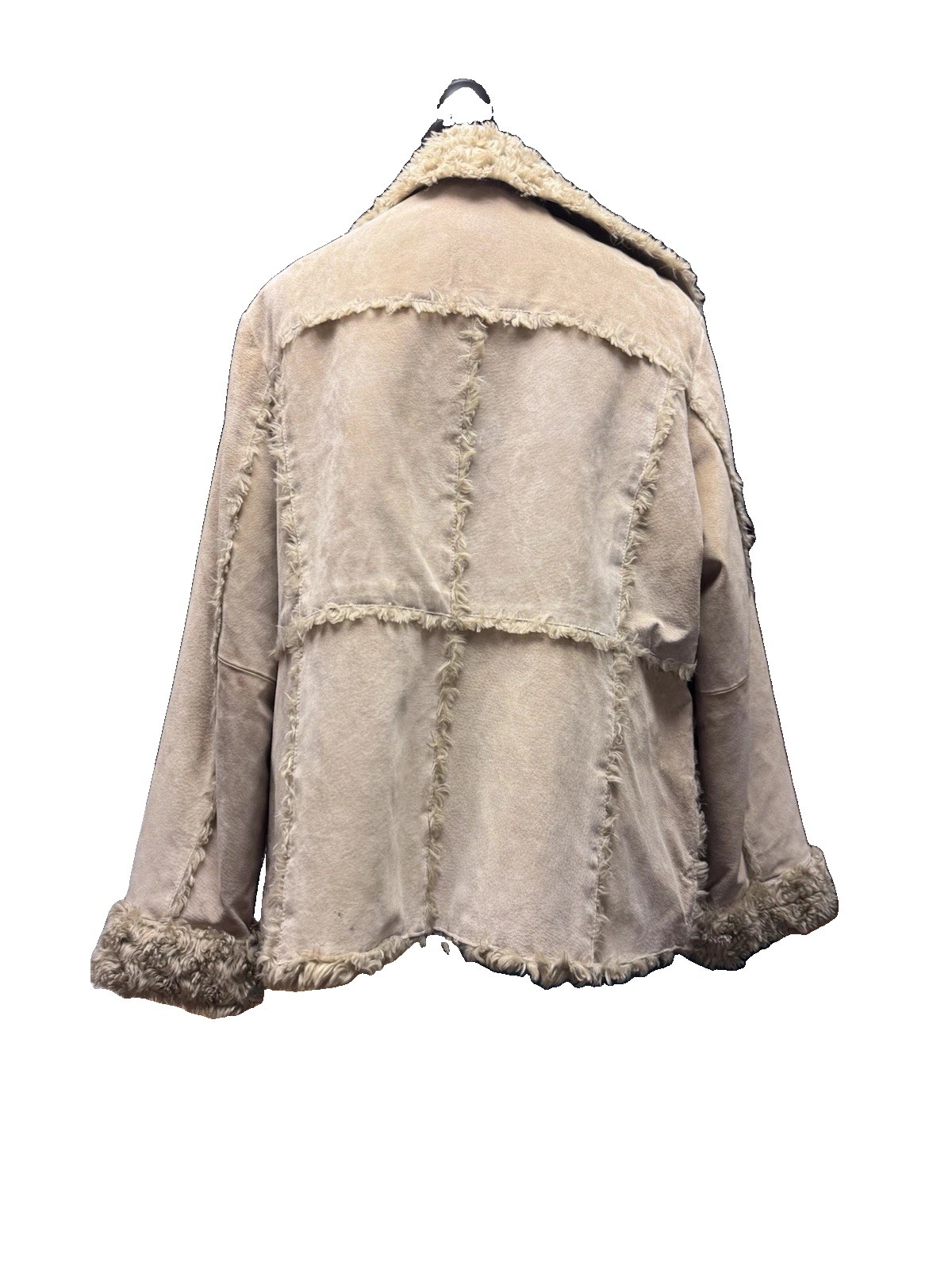 Vtg Lane Bryant Y2K Tan Leather Shag Penny Lane Coat Afghan Festival Fairy 14/16