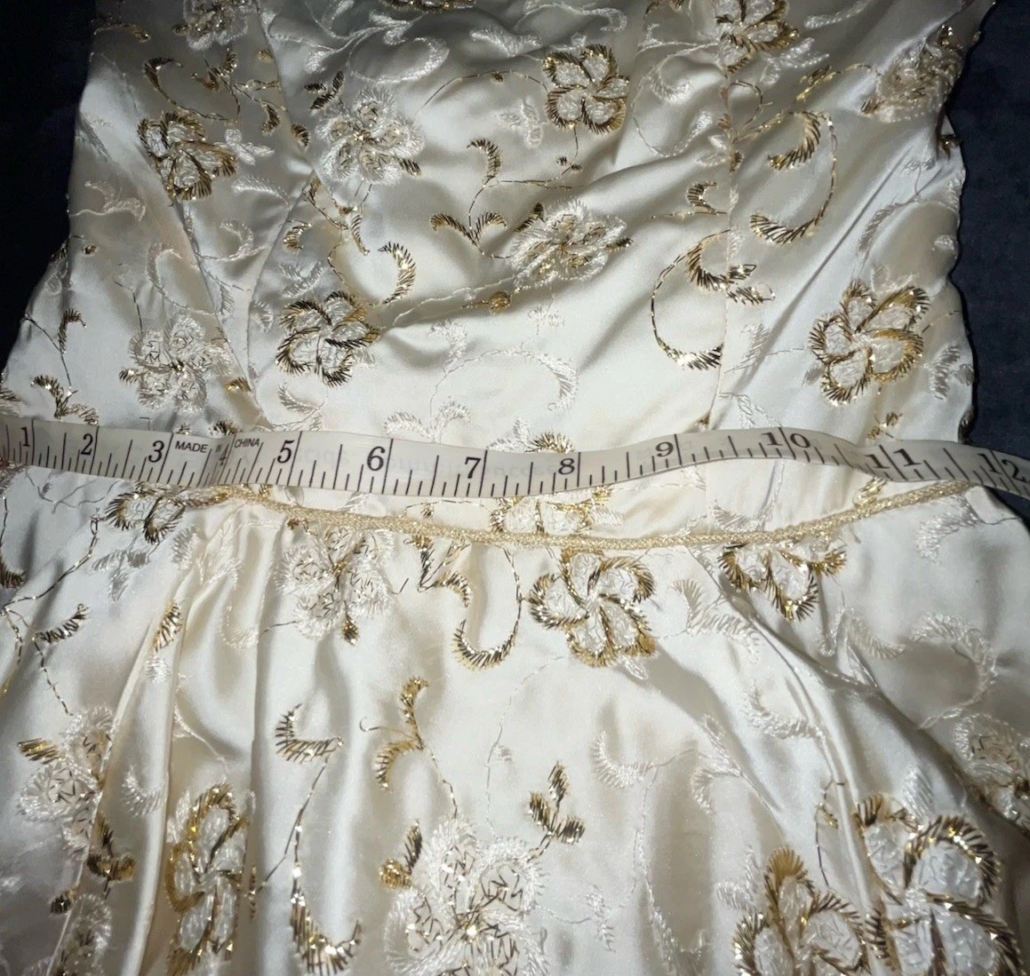 Vtg 1960’s Gold Embroidered Bubble Hem Party Dress – Prom – Party – Free Ship
