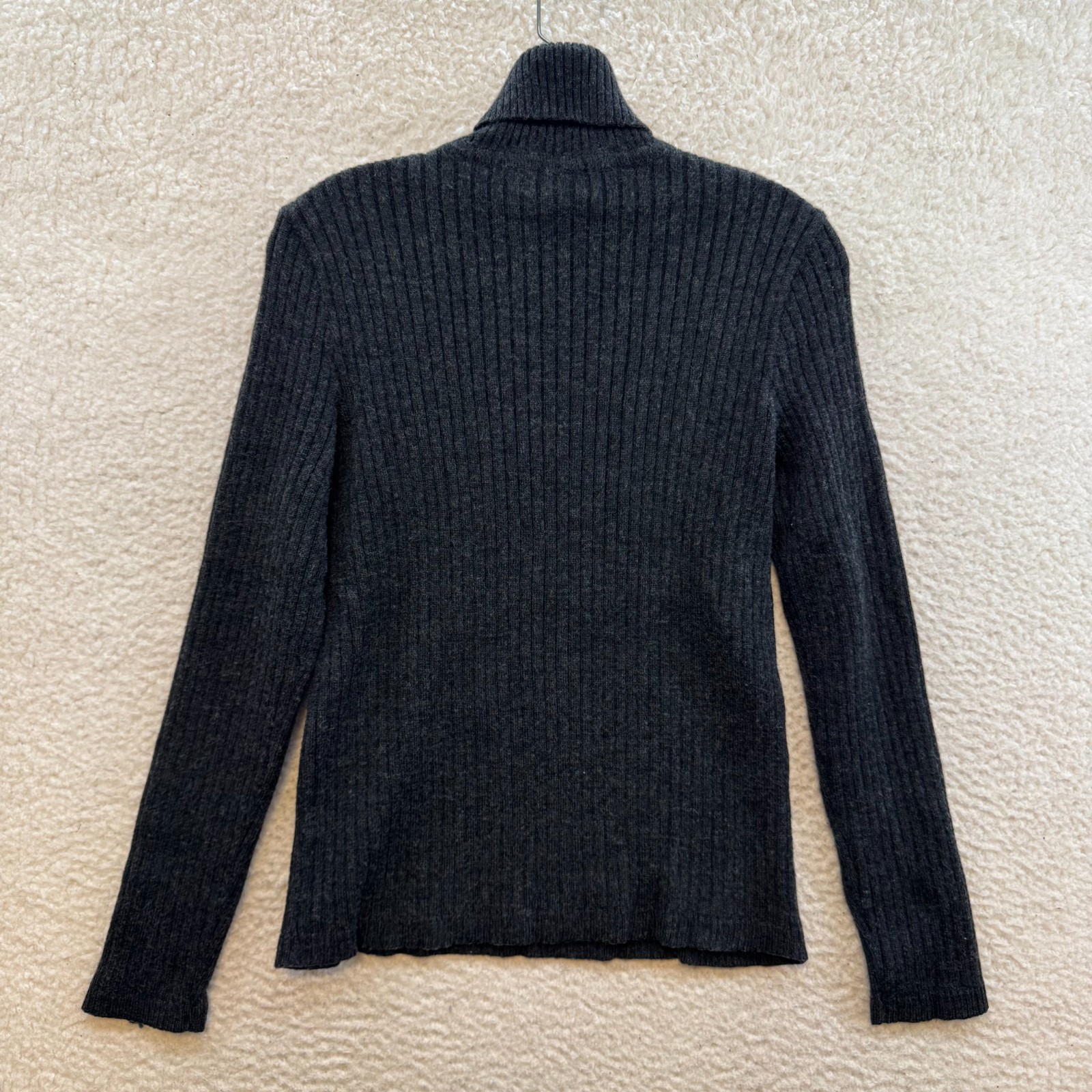 Vintage Zara Sport Wool Blend Turtleneck Sweater Medium Large Grey Rib Knit