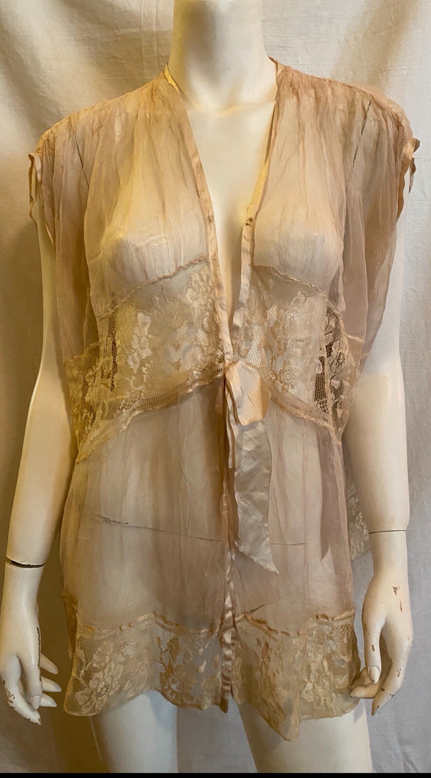 Edwardian Cream Silk Lace & Chiffon Cap Sleeve Boudoir Jacket