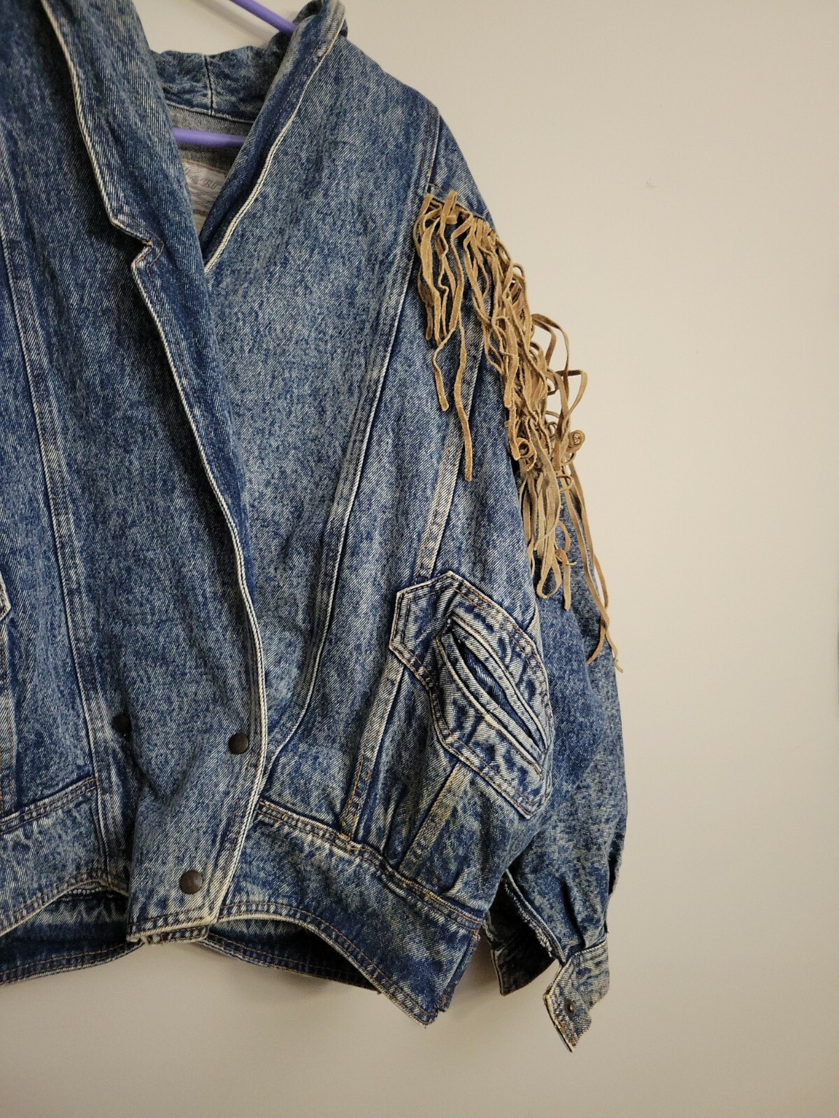 Vintage Learsi Jean Jacket With Leather Fringe Women’s M cowhide