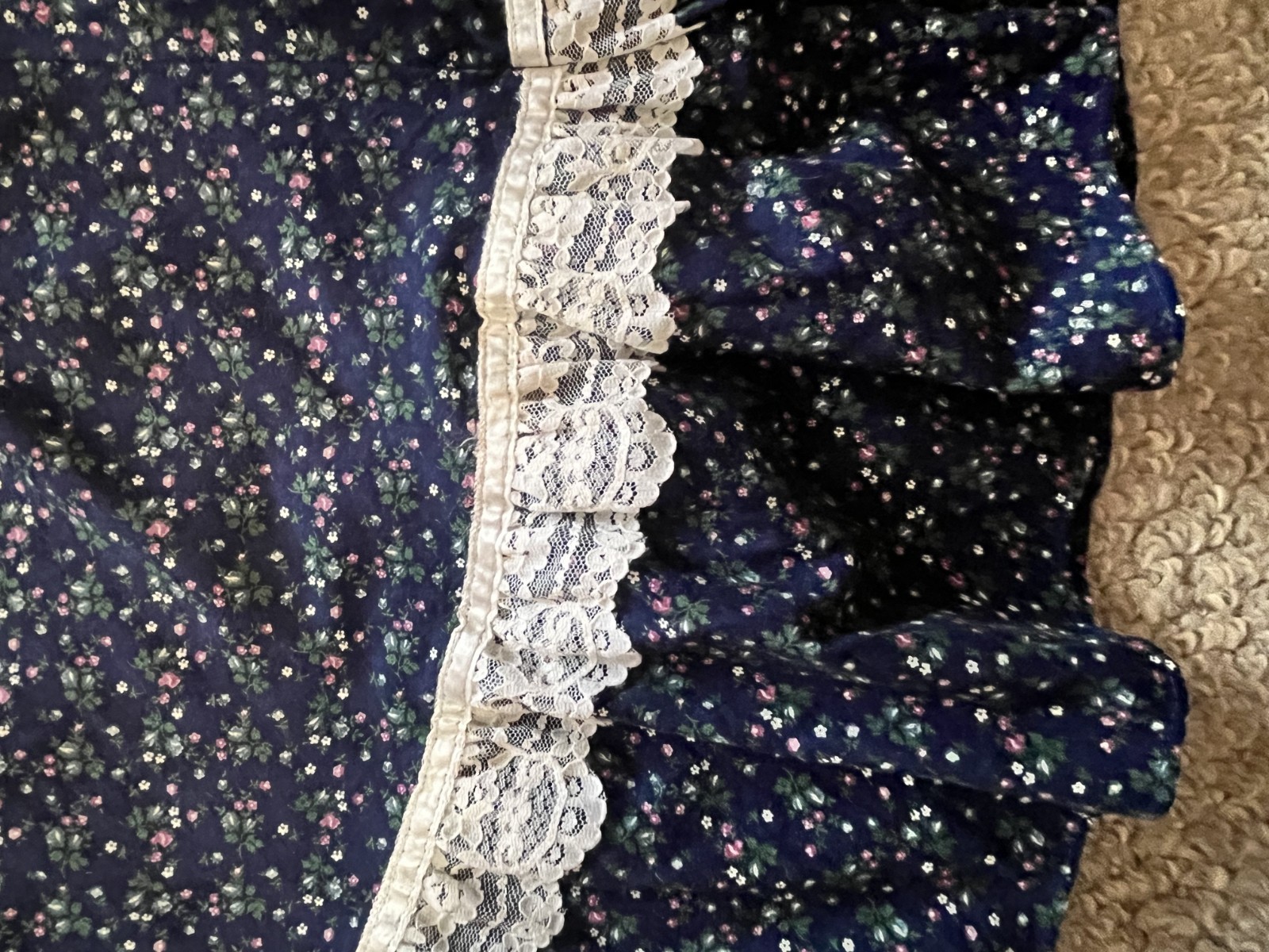 Gunne Sax 1970s Blue Prairie Dress Lace Trim Long Sleeve Vintage