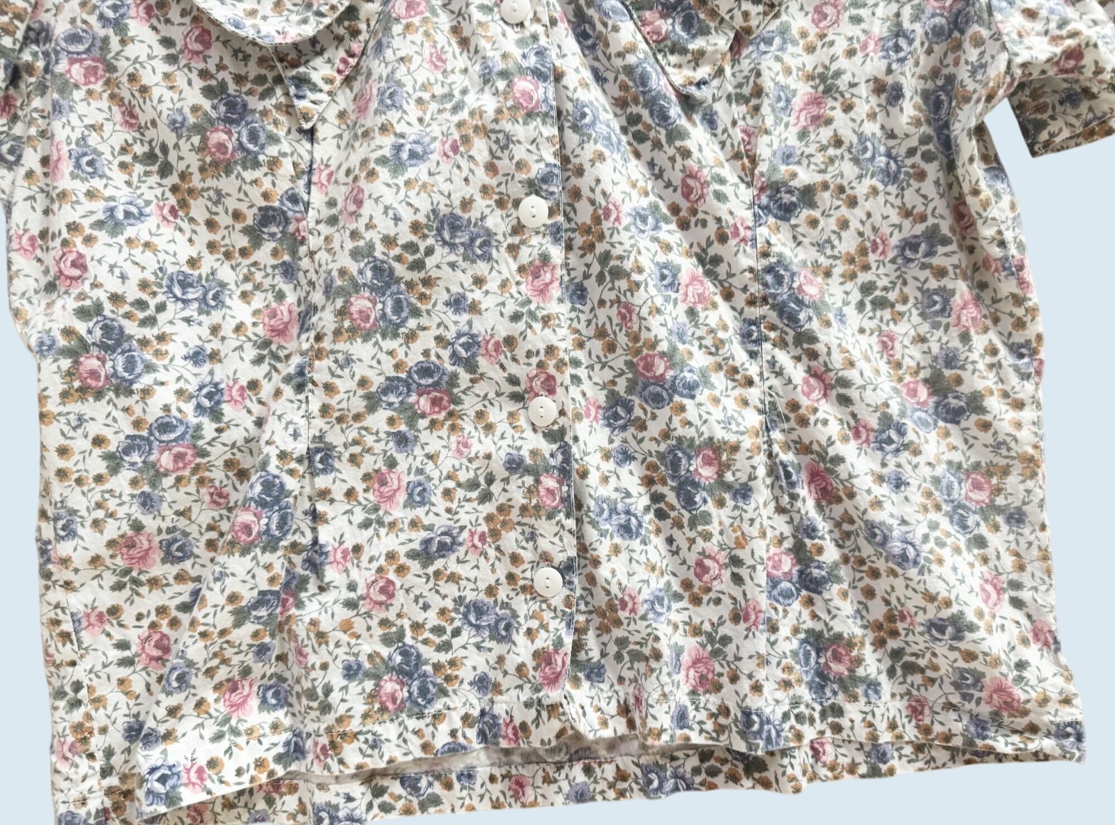 Vintage BONJOUR Floral Peter Pan Collar Blouse Top 1980s Size Small