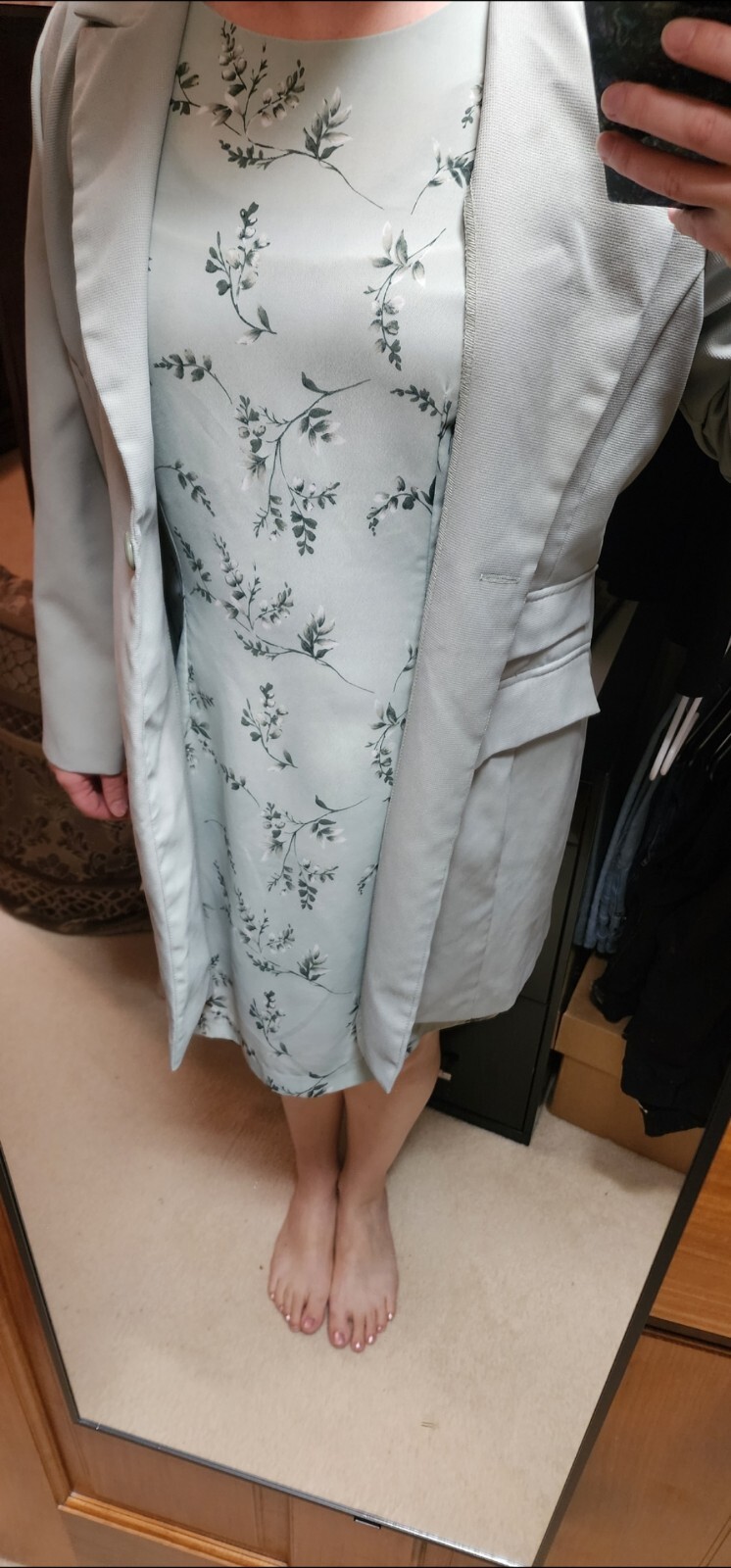 Vintage 90’s DBY Matching Dress & Jacket Set. Light Mint Green Size Medium Midi