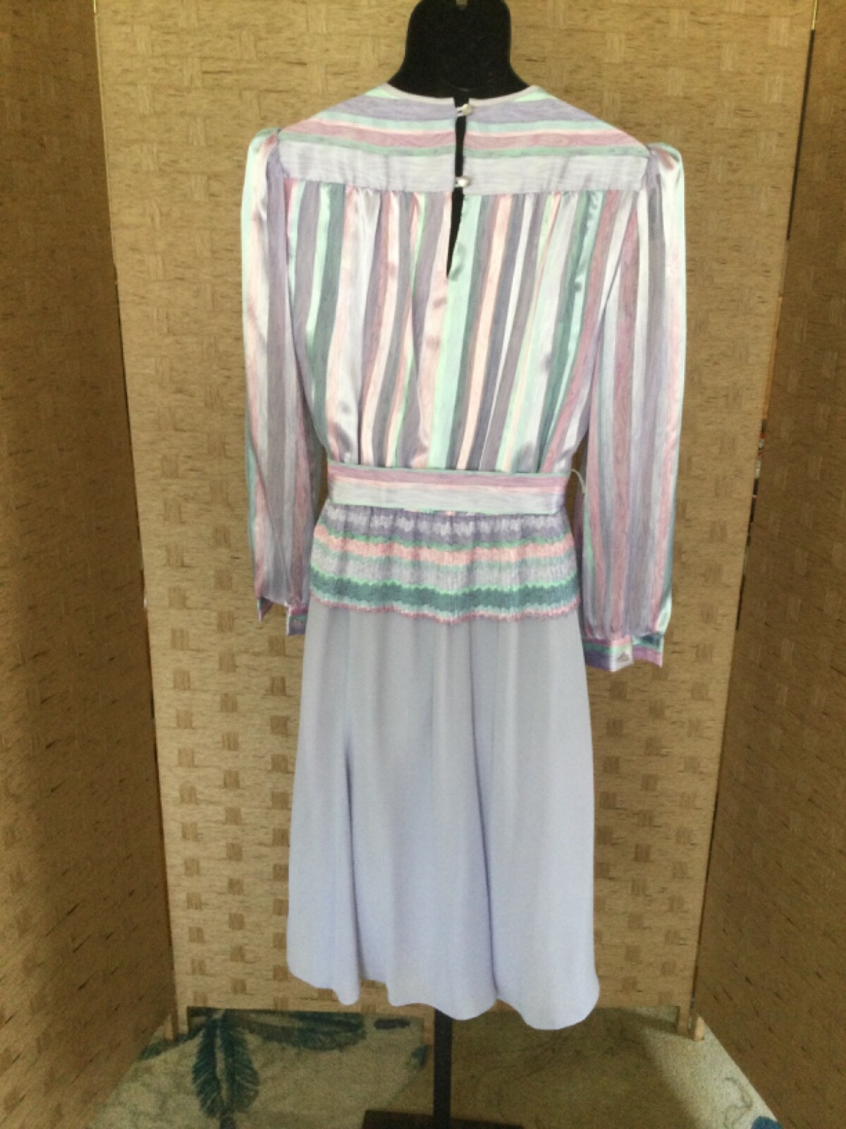 Vintage Marinette Dress 70s 80s 12 M Secretary Semi Sheer Sleeves Pastel