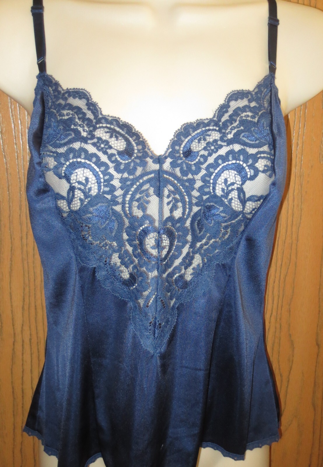 APPLAUSE mint MIDNIGHT BLUE 1980s LACE TOP NYLON half slip camisole set S / 34
