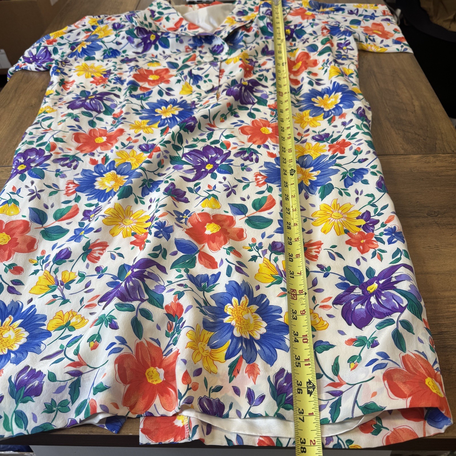 Vtg J. Tiktiner French Silk Floral Shirt Dress Sz 14 80s Cottagecore Designer