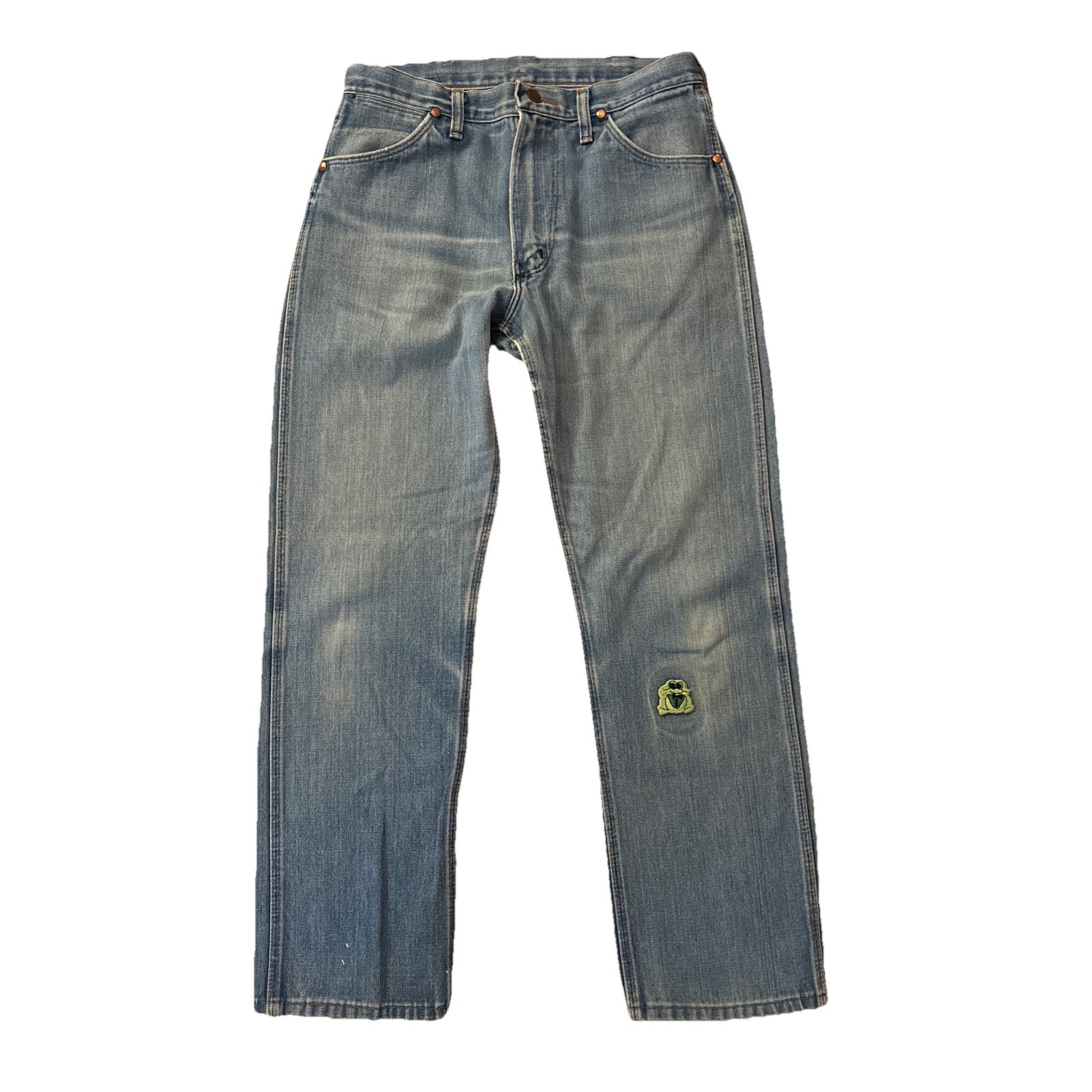 Vintage Wrangler 1970s Jeans USA Scovill Zipper Boho Patch Faded Hippie 29×29