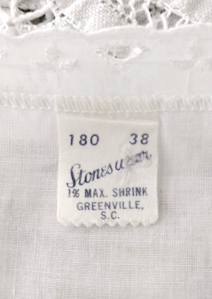 Vtg 50s Stones Wear Full Slip Dress White Cotton Eyelet Floral Lace Ruffle 38avg