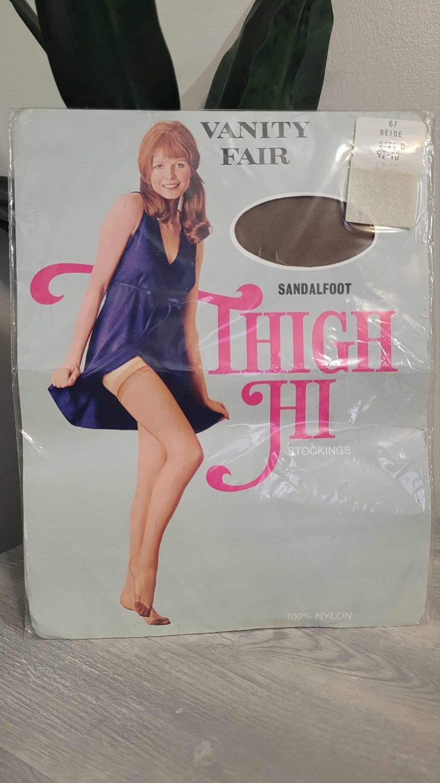 Vintage 1960-1970s Thigh HI Stockings 100% Nylon 67 Beige Size B 9 1/2-10