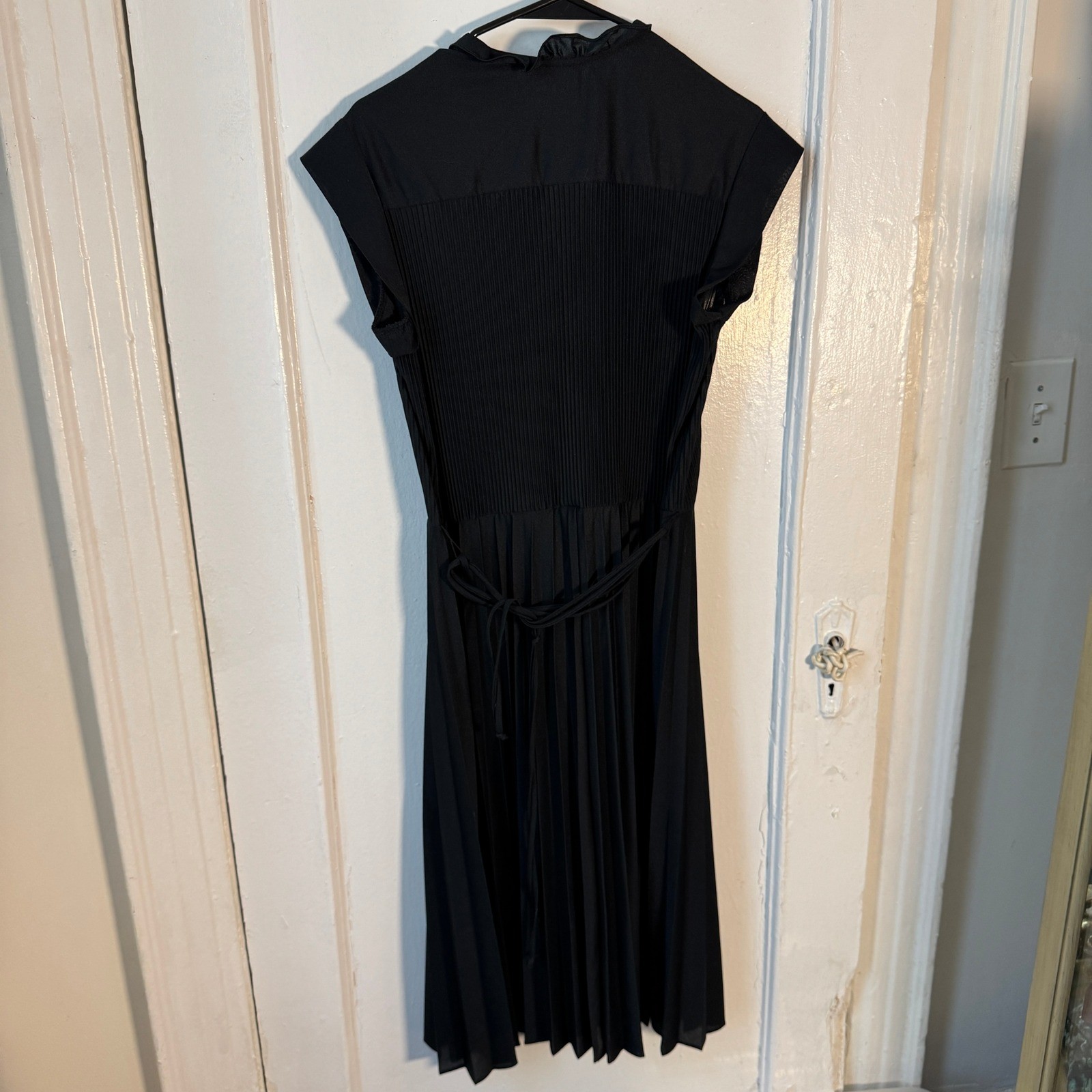 True Vintage 70s Queen’s Row Black Pleated Ruffle Midi Dress Size 18 Whimsigoth