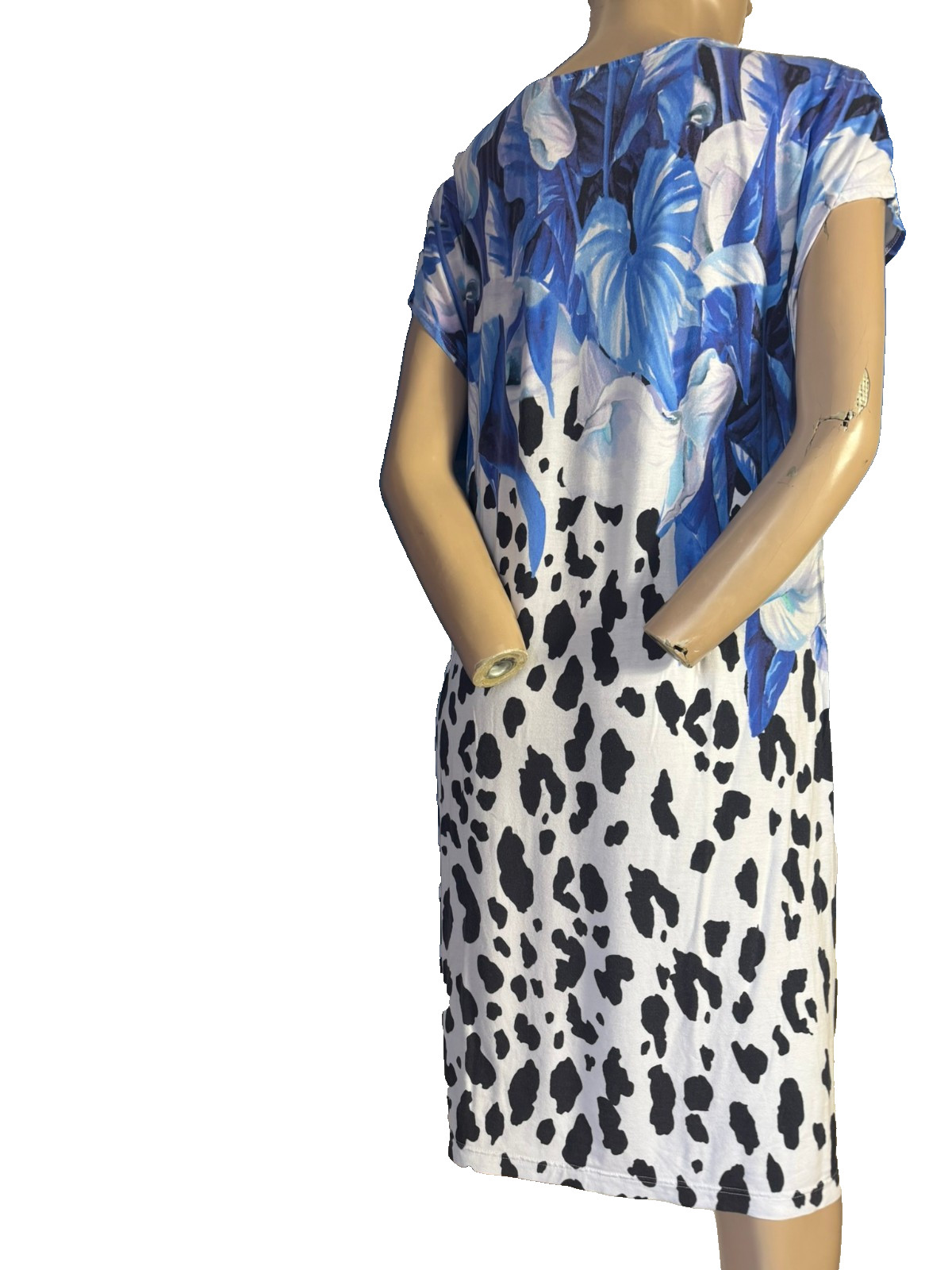 Louis Féraud dress jersey blue white size 40/42 designer print viscose Paris