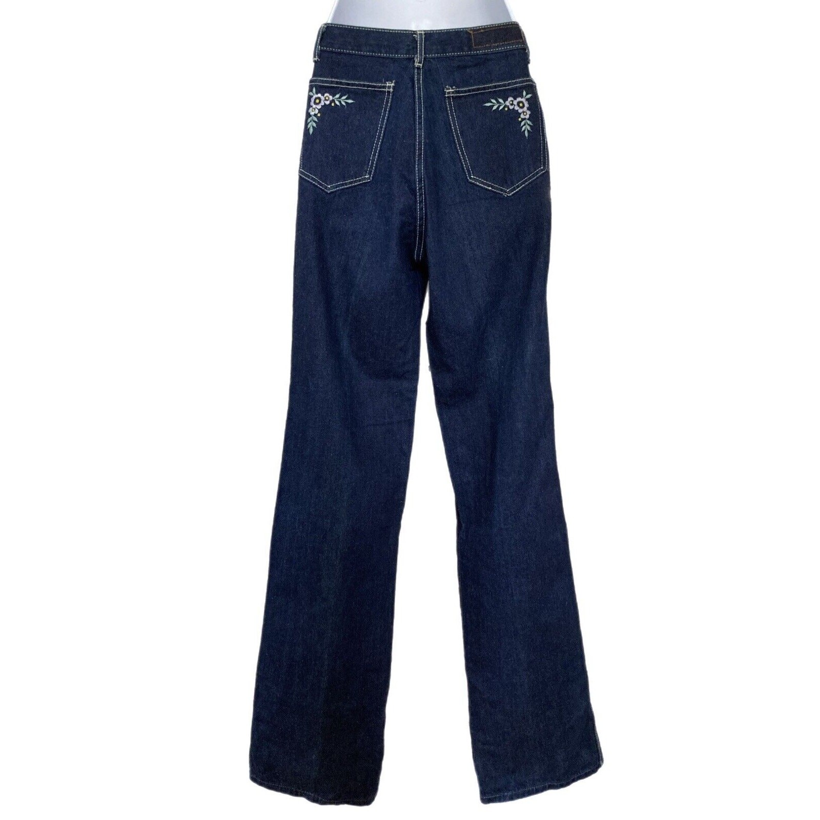 Vintage 70s Pegasus High Rise Dark Denim Flare bootcut Embroidered Jeans 26×33