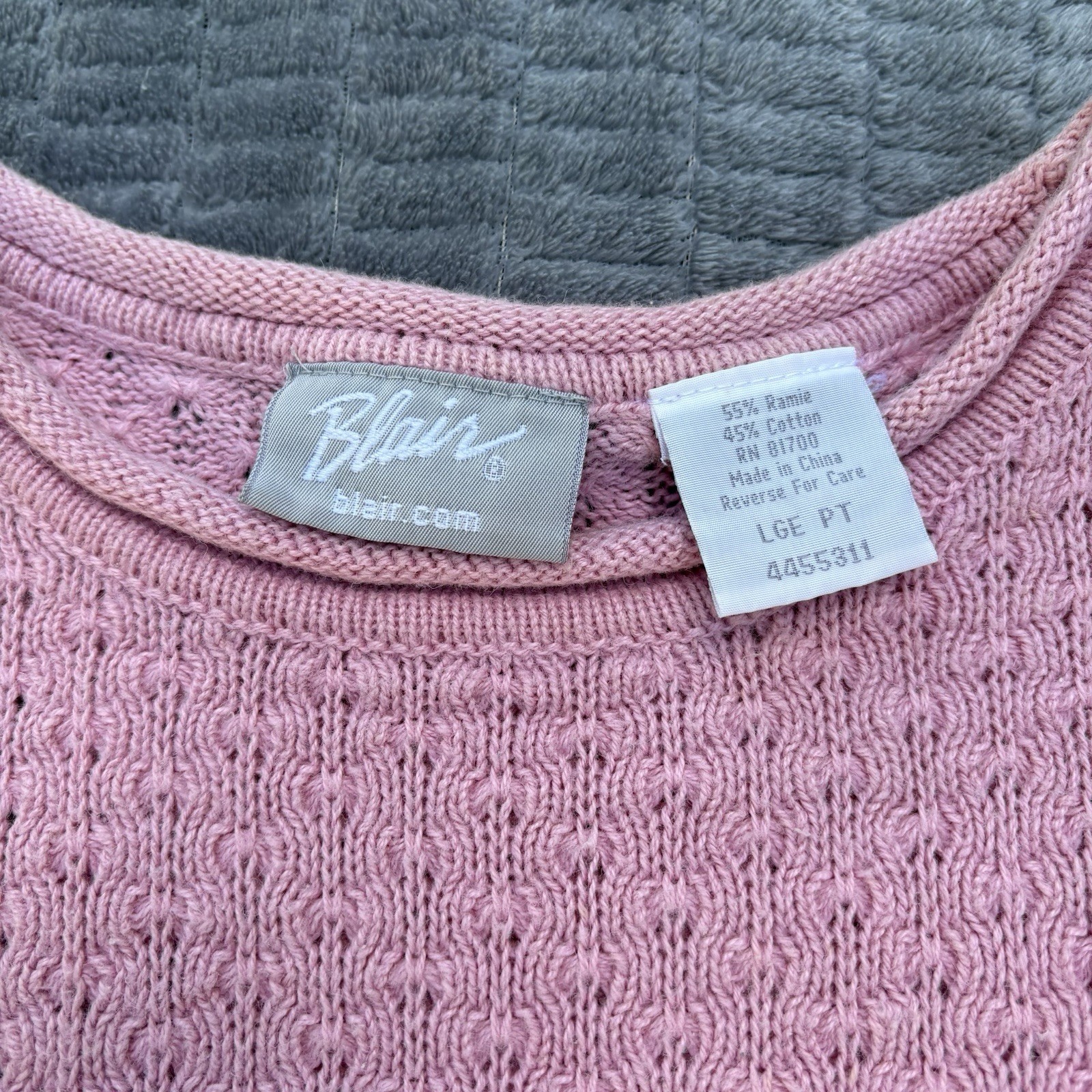 Vtg 90s Blair Pink Pointelle Knit Top Scalloped Hem Cottagecore Aesthetic Sz L