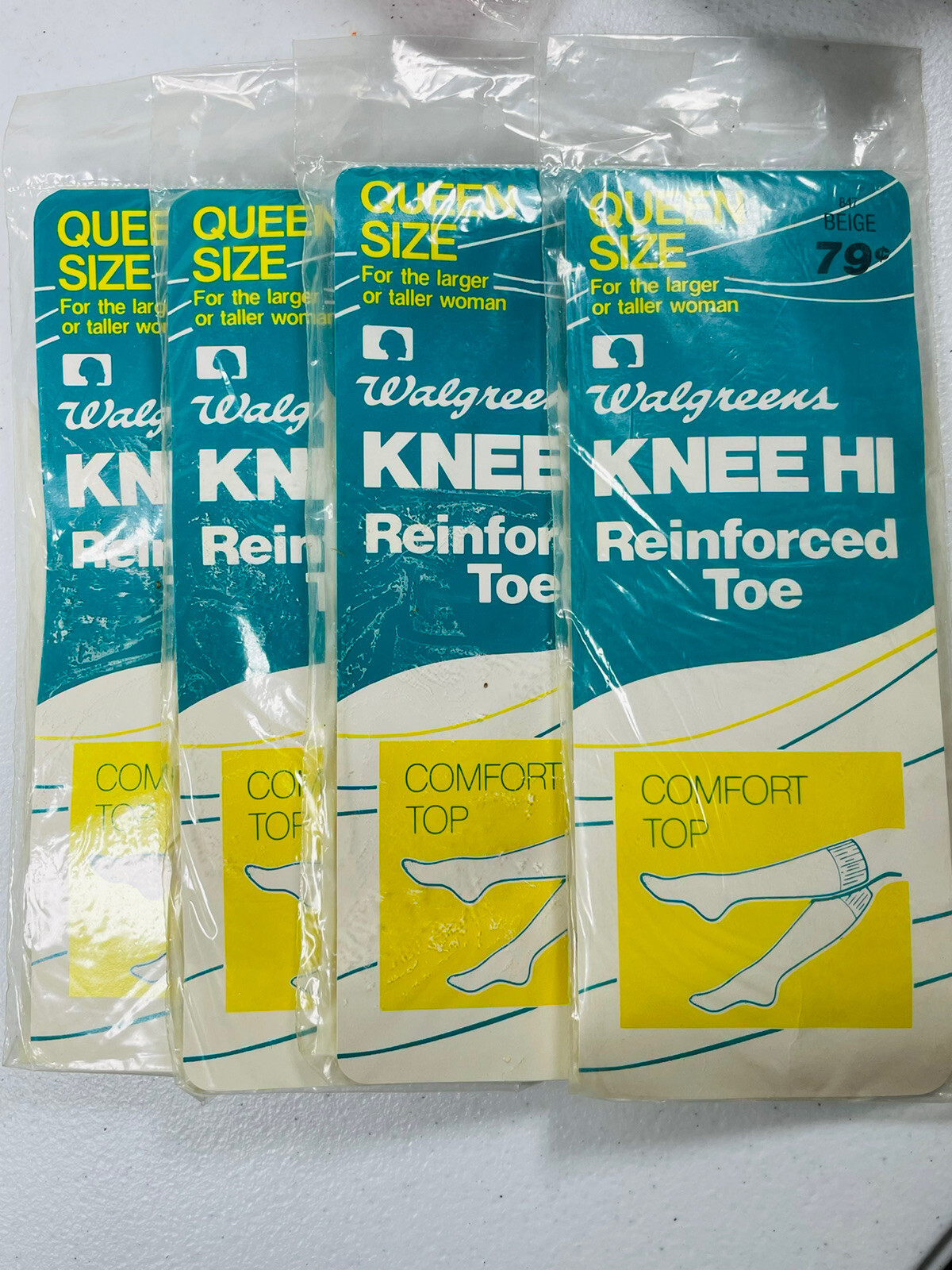 🔥Lot Of 4 • Vintage Walgreens Queen Knee Hi Nylons Reinforced Toe • Beige