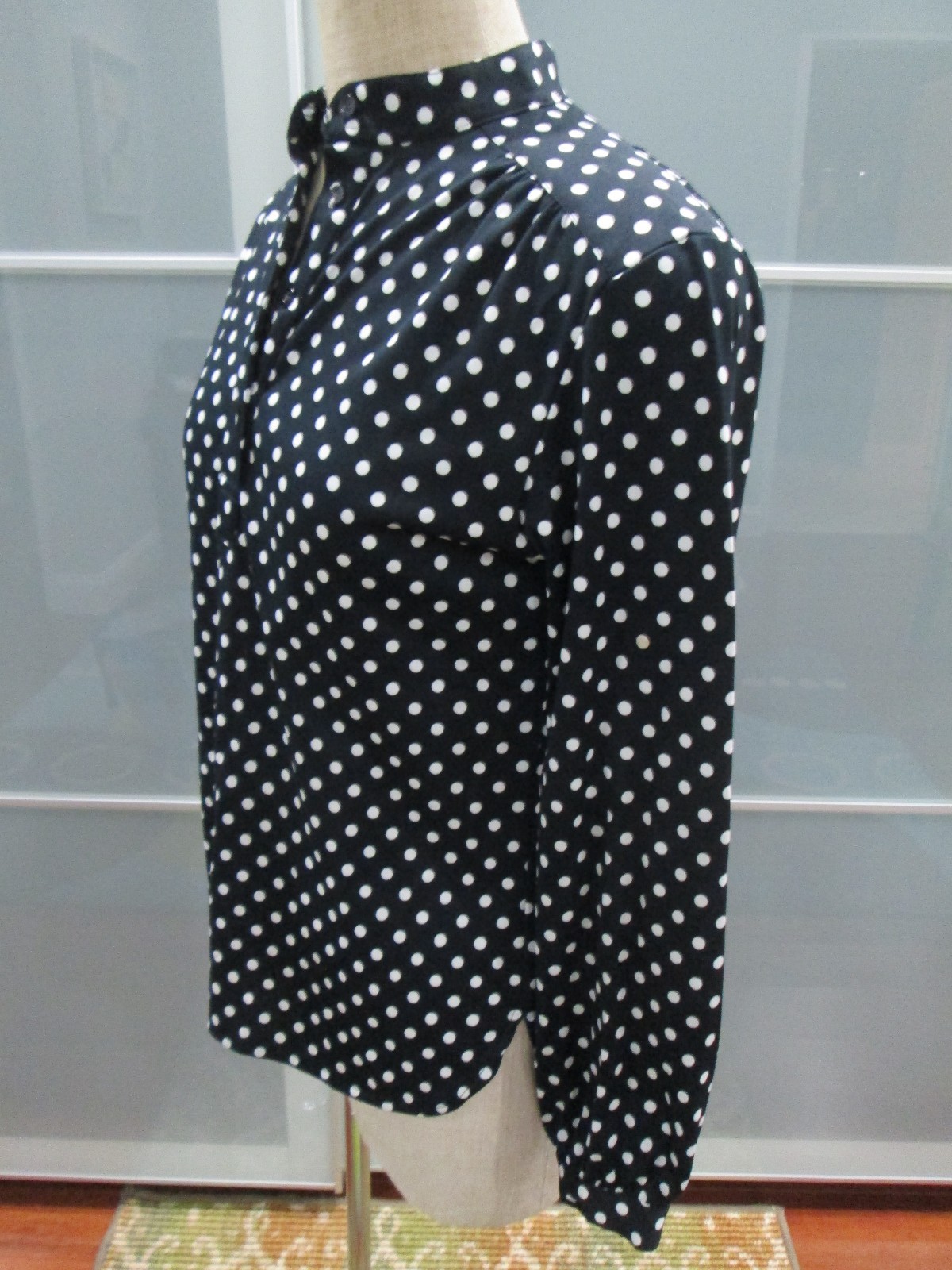 Vintage Andrew St. John Double Knit Polyester Polka Dot Blouse Size L