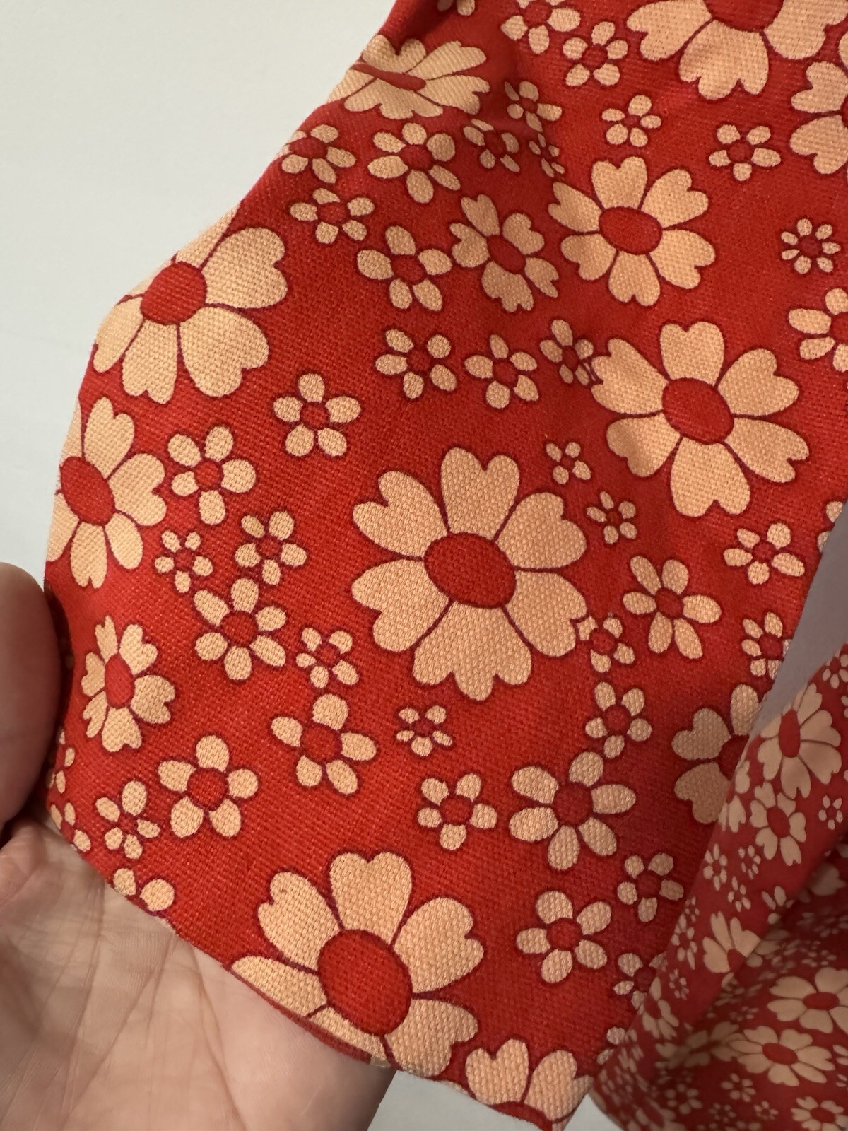 Vtg 60s Dress Heavy Cotton Blend MOD Flower Power Daisies M Red