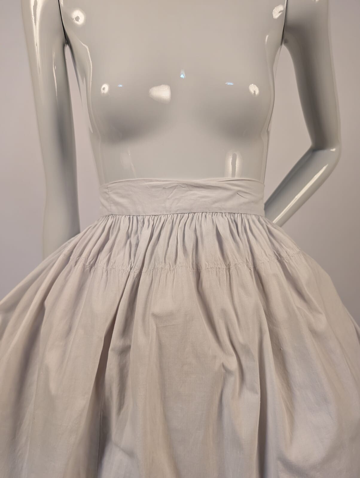 CIVIL WAR 1860’S WHITE COTTON PETTICOAT W EYELET + PLEAT BOTTOM SWEEP