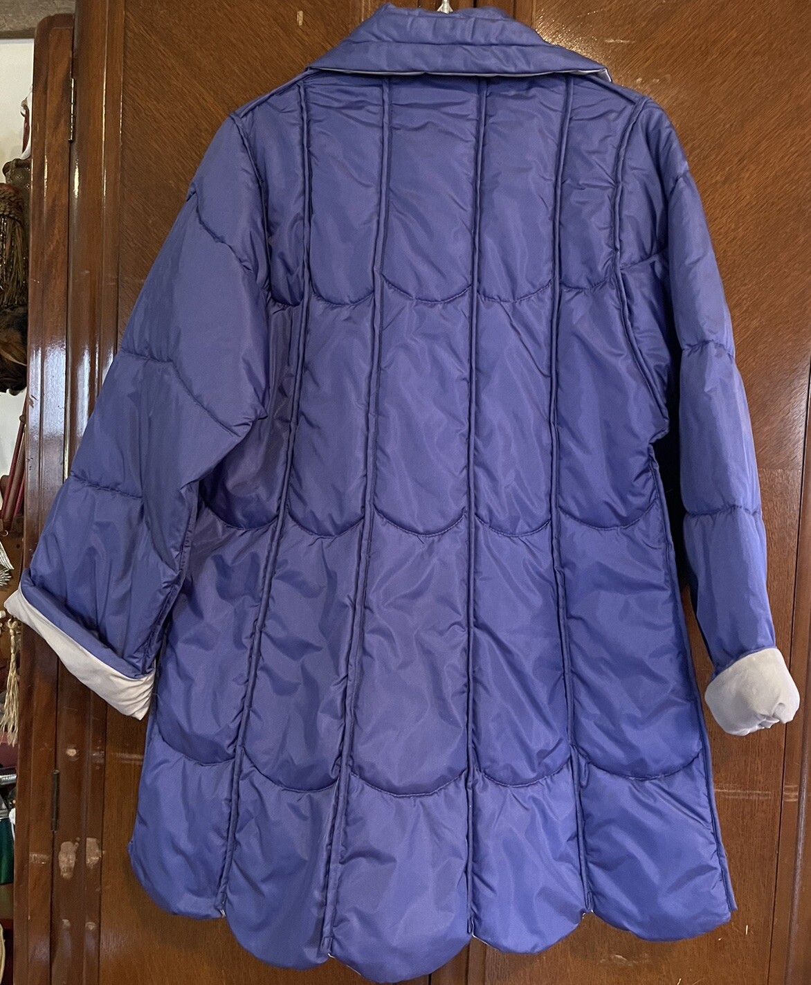 Vintage The Totes Coat Reversible Purple Silver Scalloped Hem Medium EUC Retro