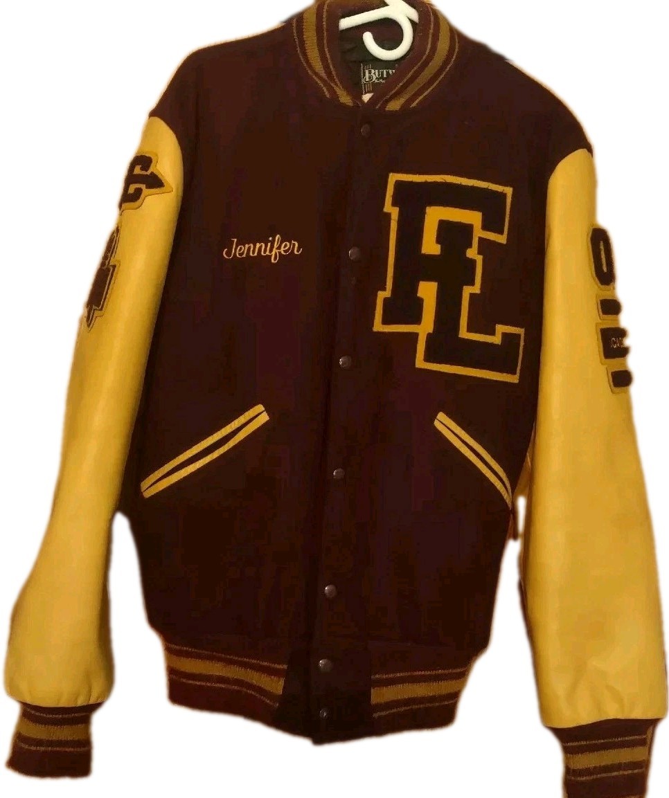 VNTG Butwin College HS Letterman Varsity Jacket Wool Leather Mens M JENNIFER FL
